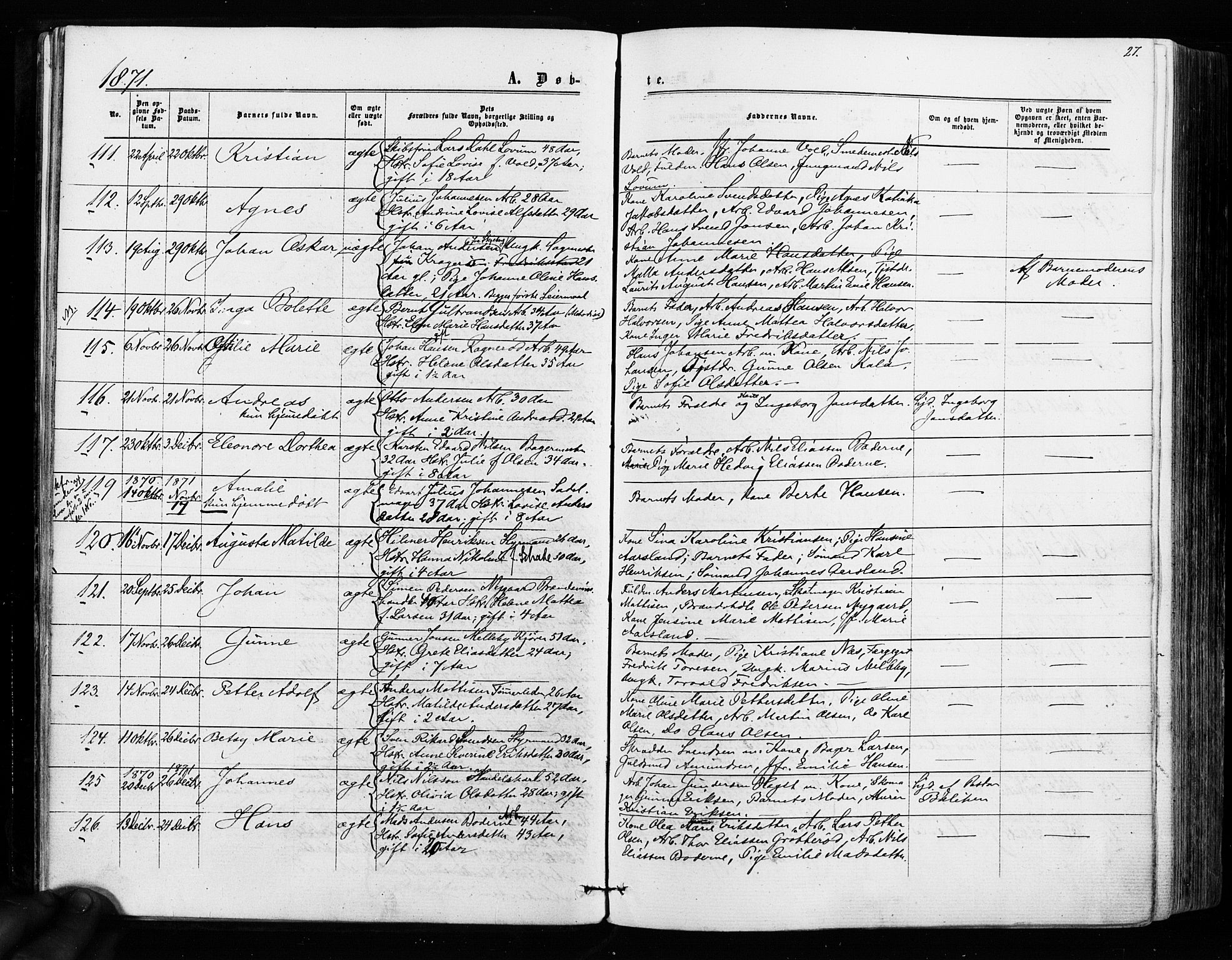 Sarpsborg prestekontor Kirkebøker, AV/SAO-A-2006/F/Fa/L0002: Parish register (official) no. 2, 1869-1877, p. 27