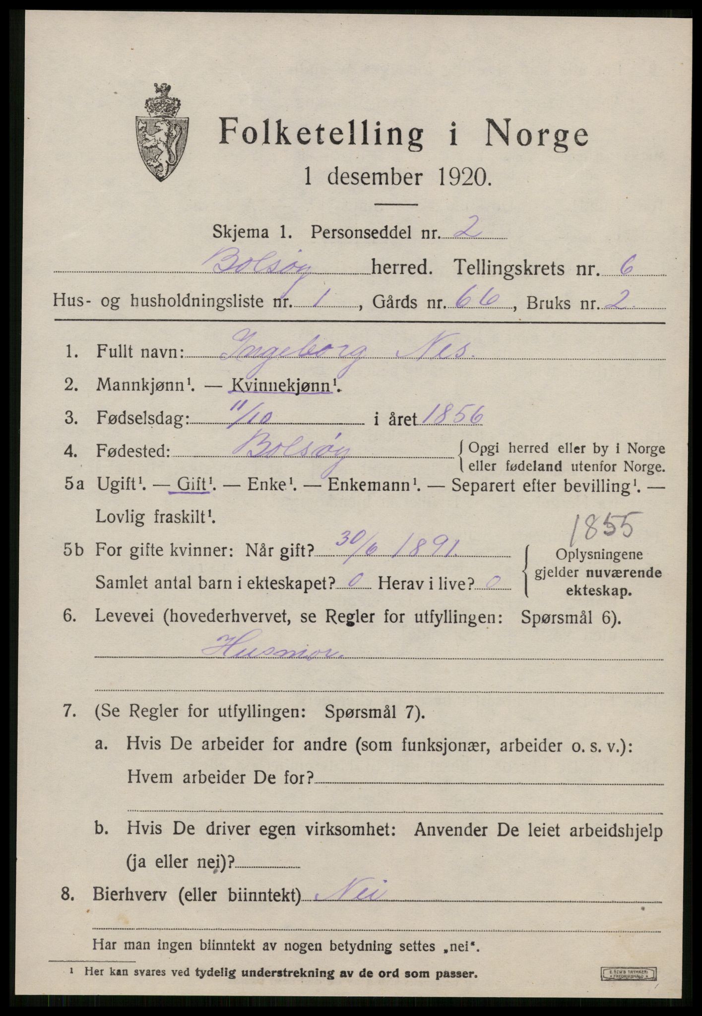 SAT, 1920 census for Bolsøy, 1920, p. 8231