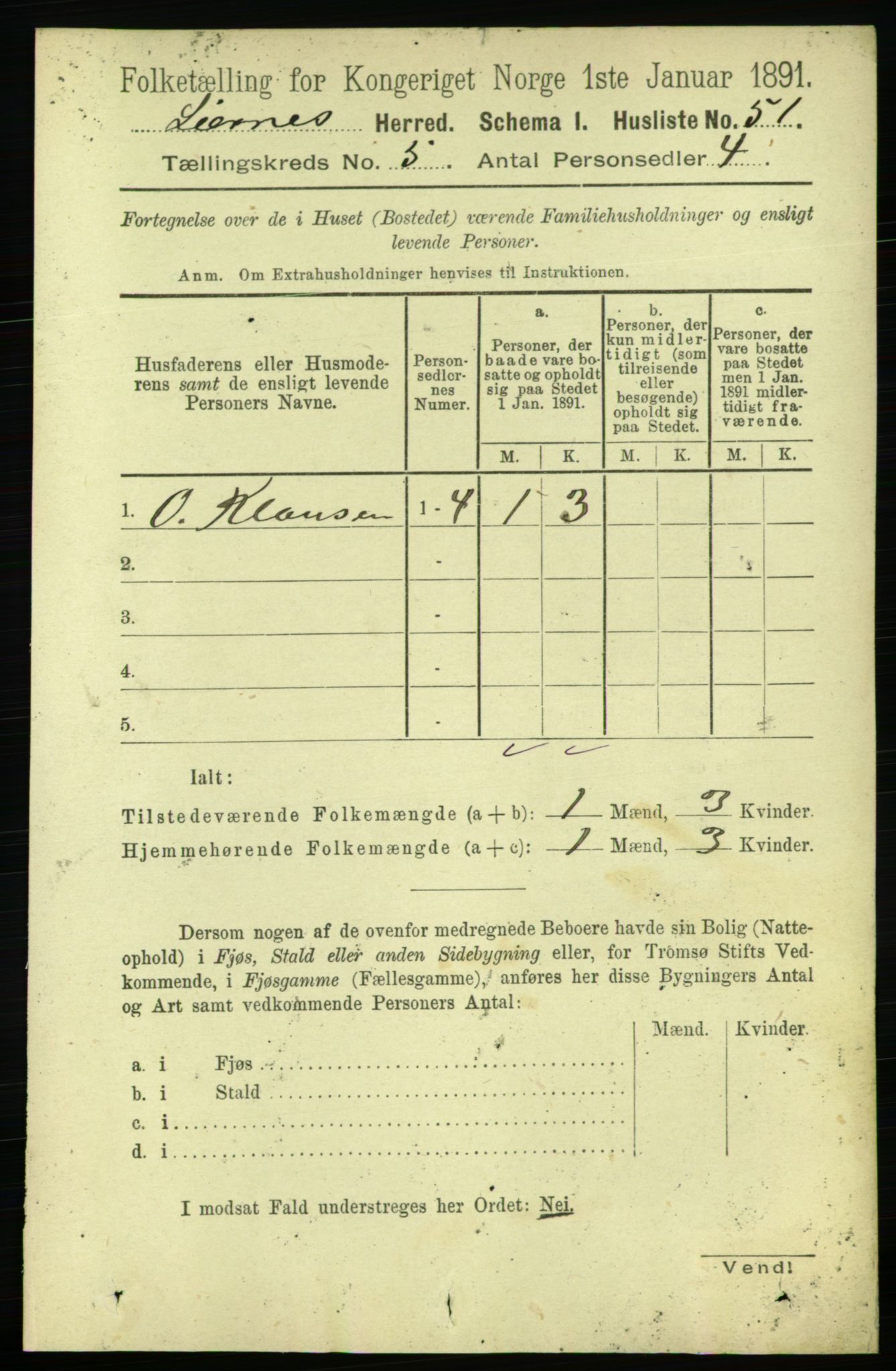 RA, 1891 census for 1737 Lierne, 1891, p. 1418