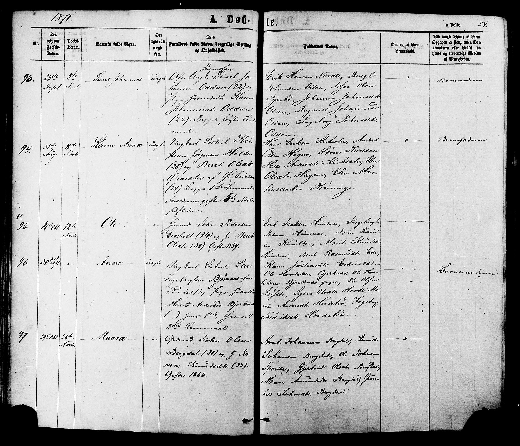 Ministerialprotokoller, klokkerbøker og fødselsregistre - Sør-Trøndelag, AV/SAT-A-1456/630/L0495: Parish register (official) no. 630A08, 1868-1878, p. 54