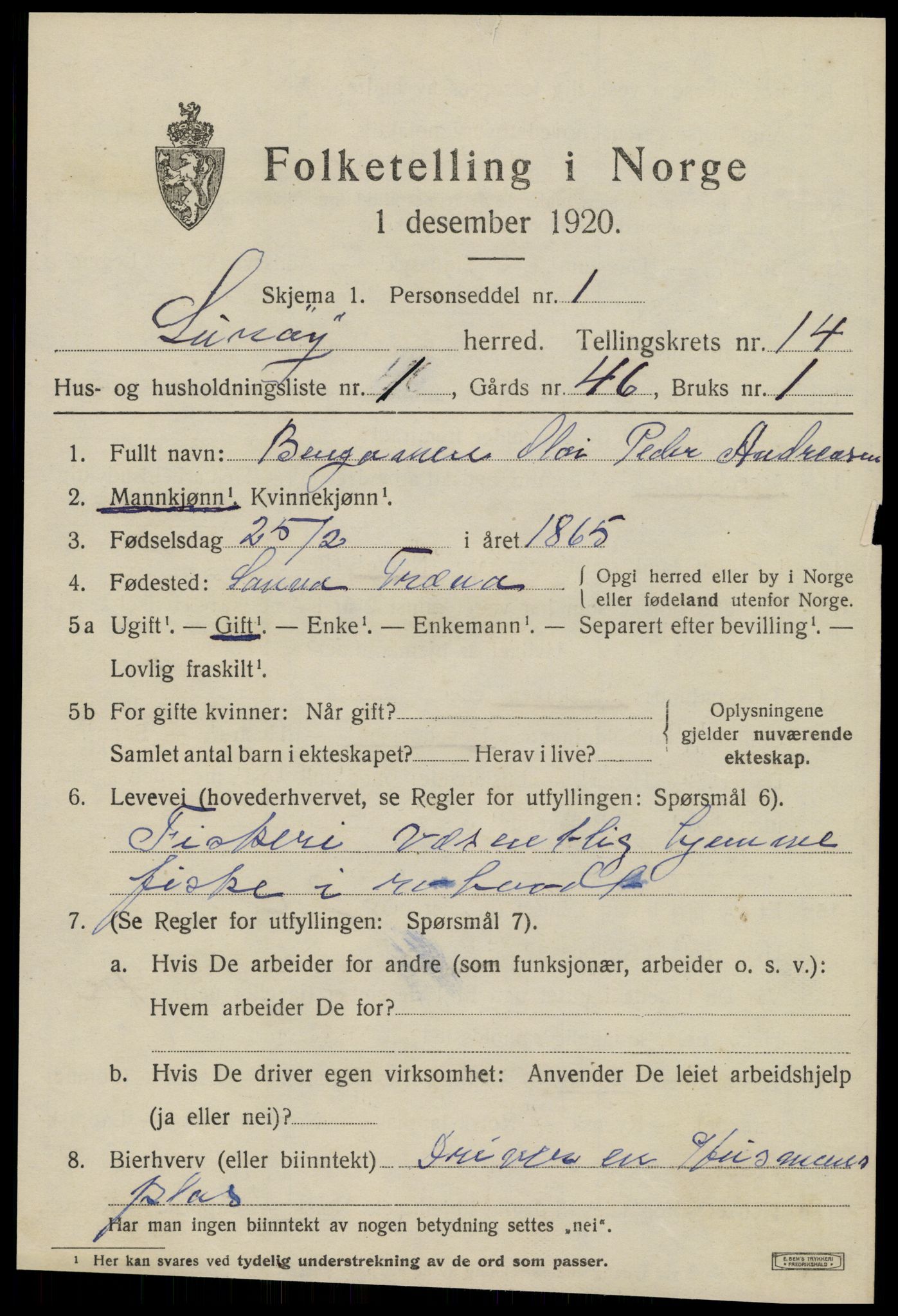 SAT, 1920 census for Lurøy, 1920, p. 5453