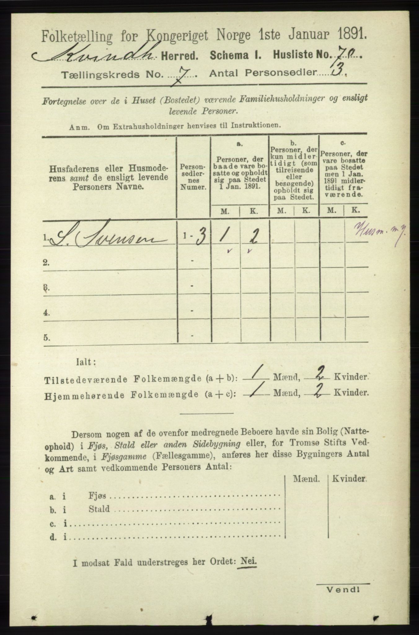 RA, 1891 census for 1224 Kvinnherad, 1891, p. 2445