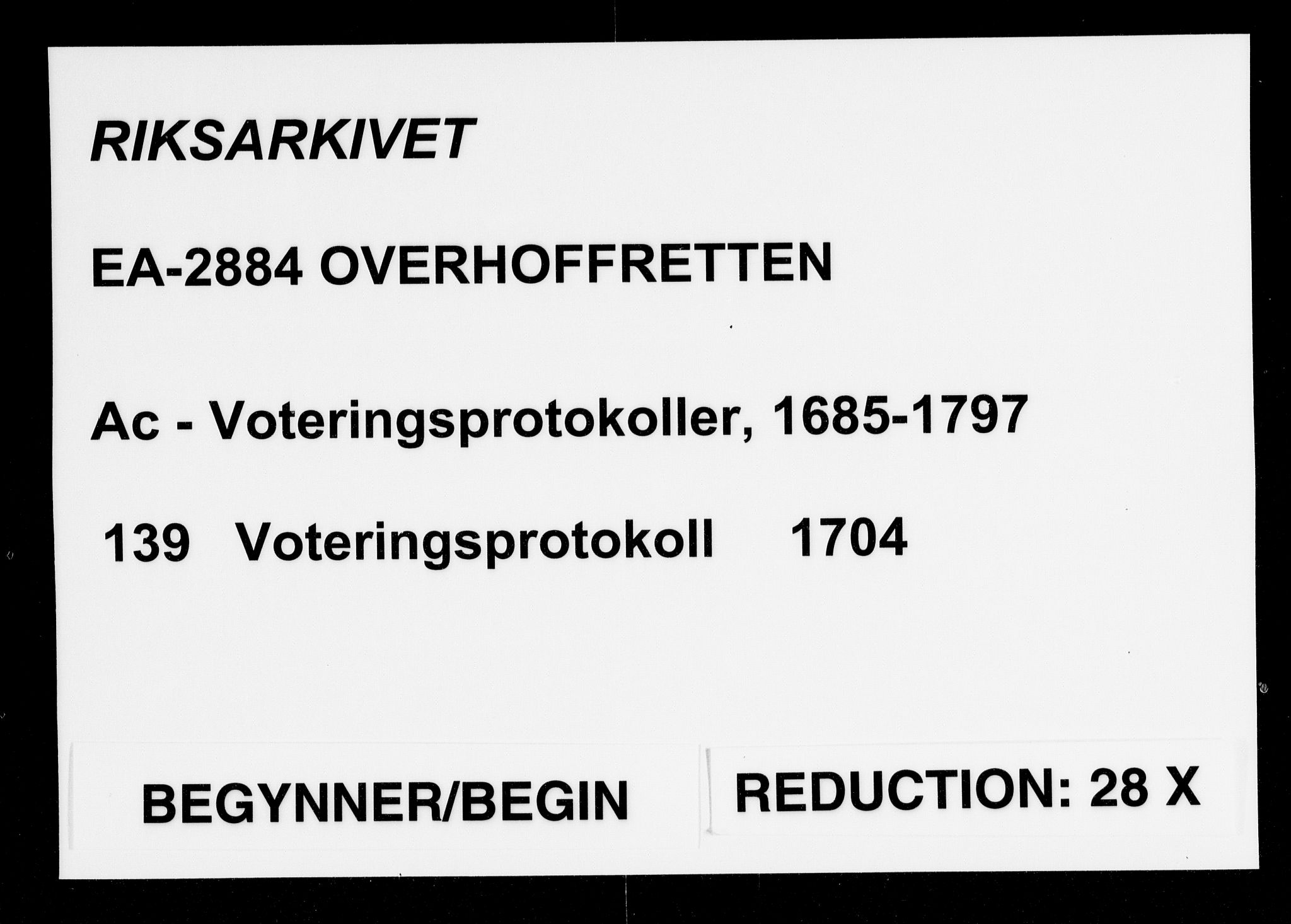 Overhoffretten 1667-1797, RA/EA-2884/Ac/L0139: Voteringsprotokoll, 1704