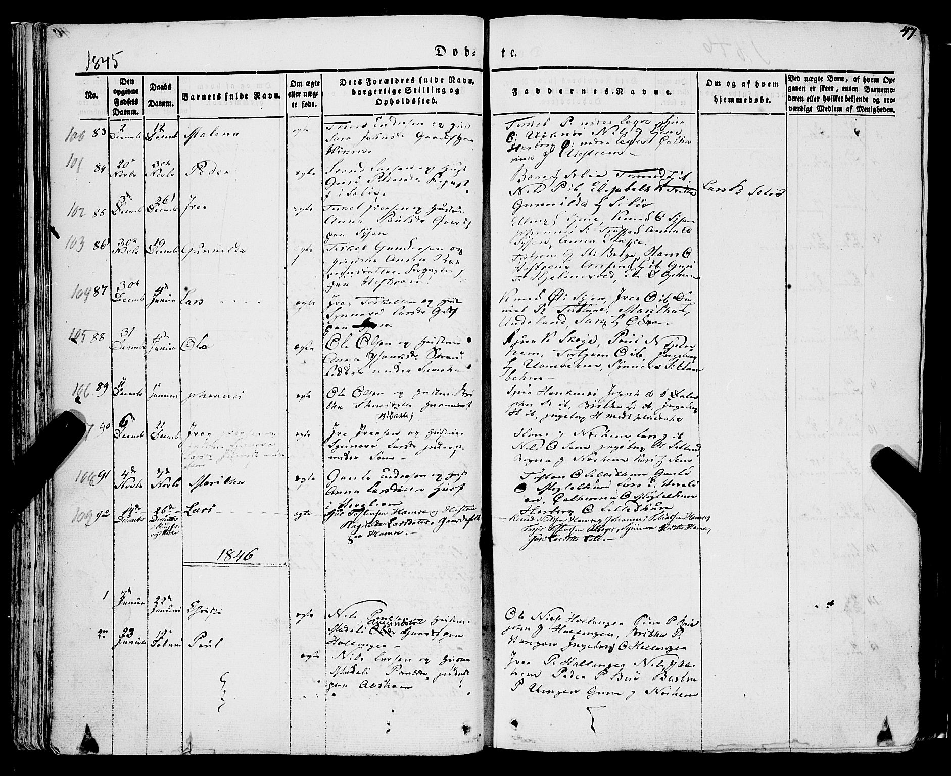 Ulvik sokneprestembete, AV/SAB-A-78801/H/Haa: Parish register (official) no. A 12, 1839-1853, p. 47