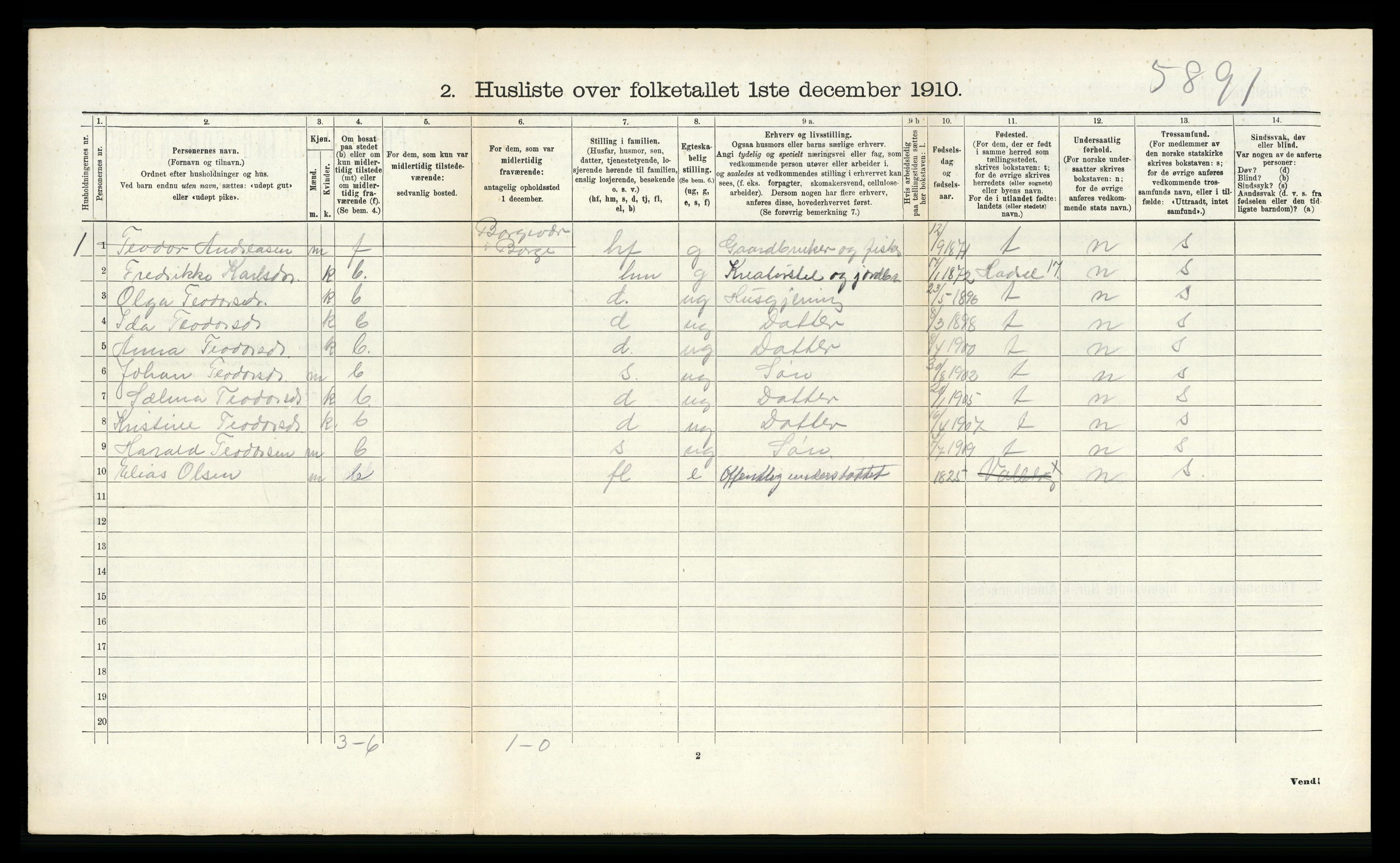 RA, 1910 census for Borge, 1910, p. 734