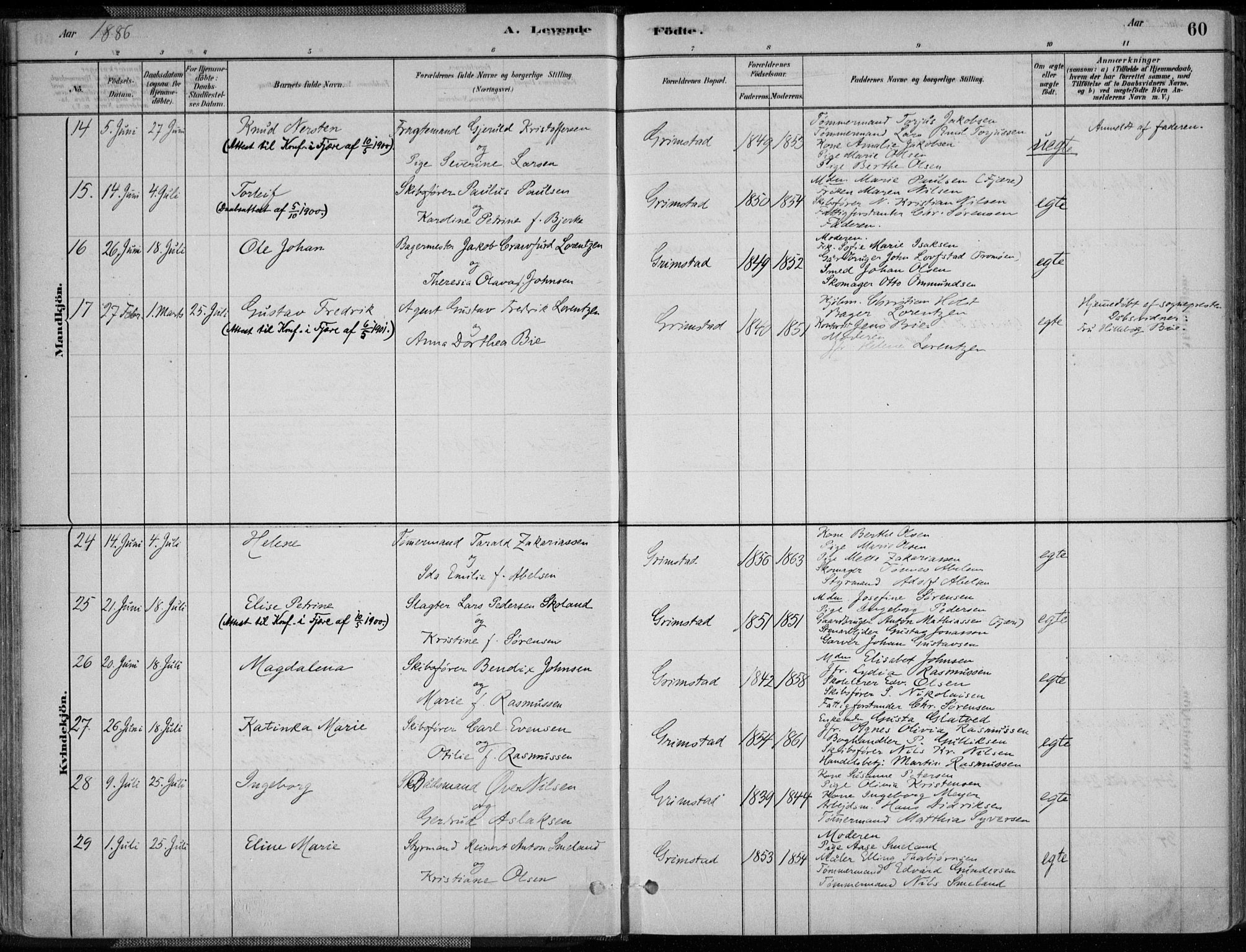Grimstad sokneprestkontor, SAK/1111-0017/F/Fa/L0003: Parish register (official) no. A 2, 1882-1912, p. 60