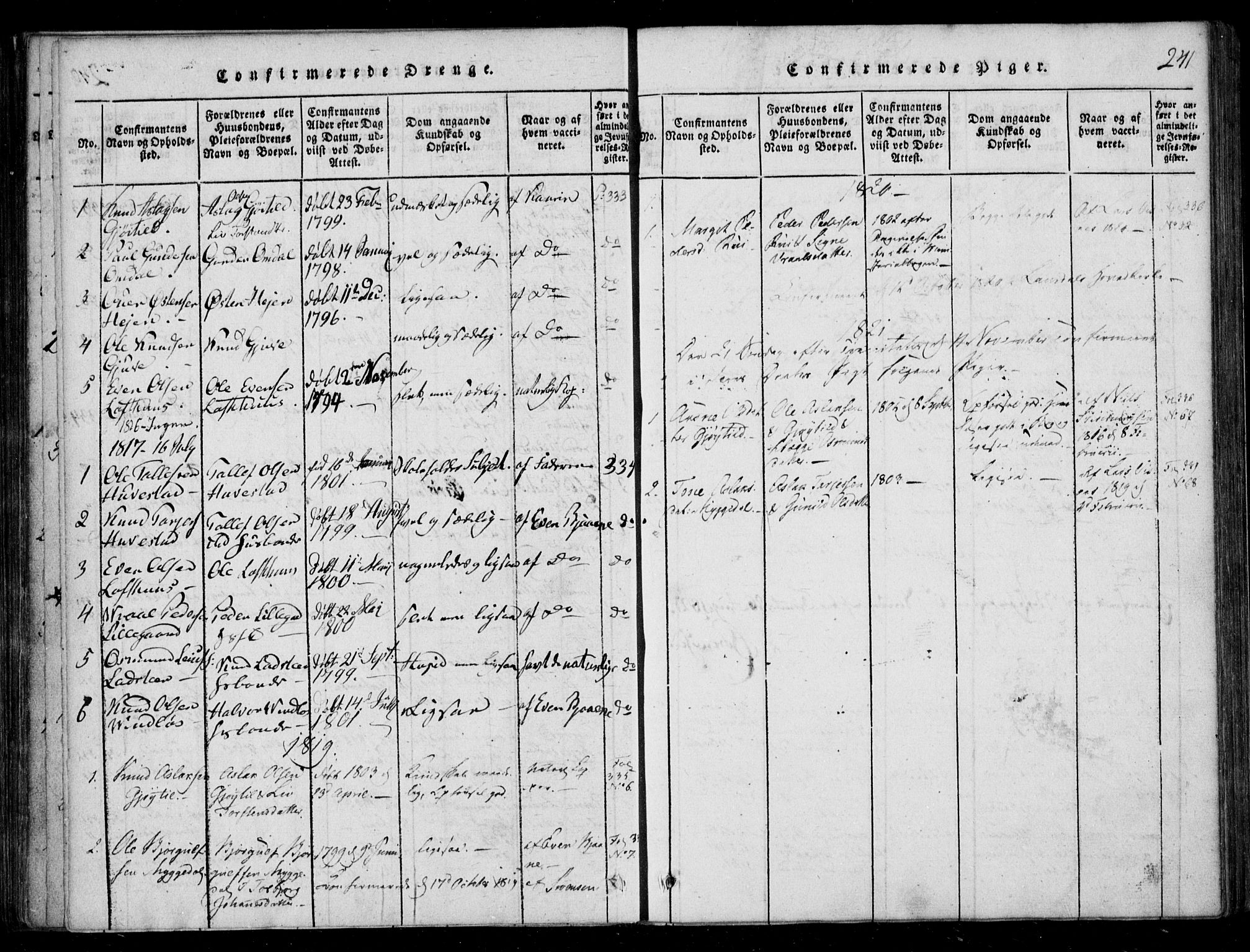 Lårdal kirkebøker, SAKO/A-284/F/Fb/L0001: Parish register (official) no. II 1, 1815-1860, p. 241