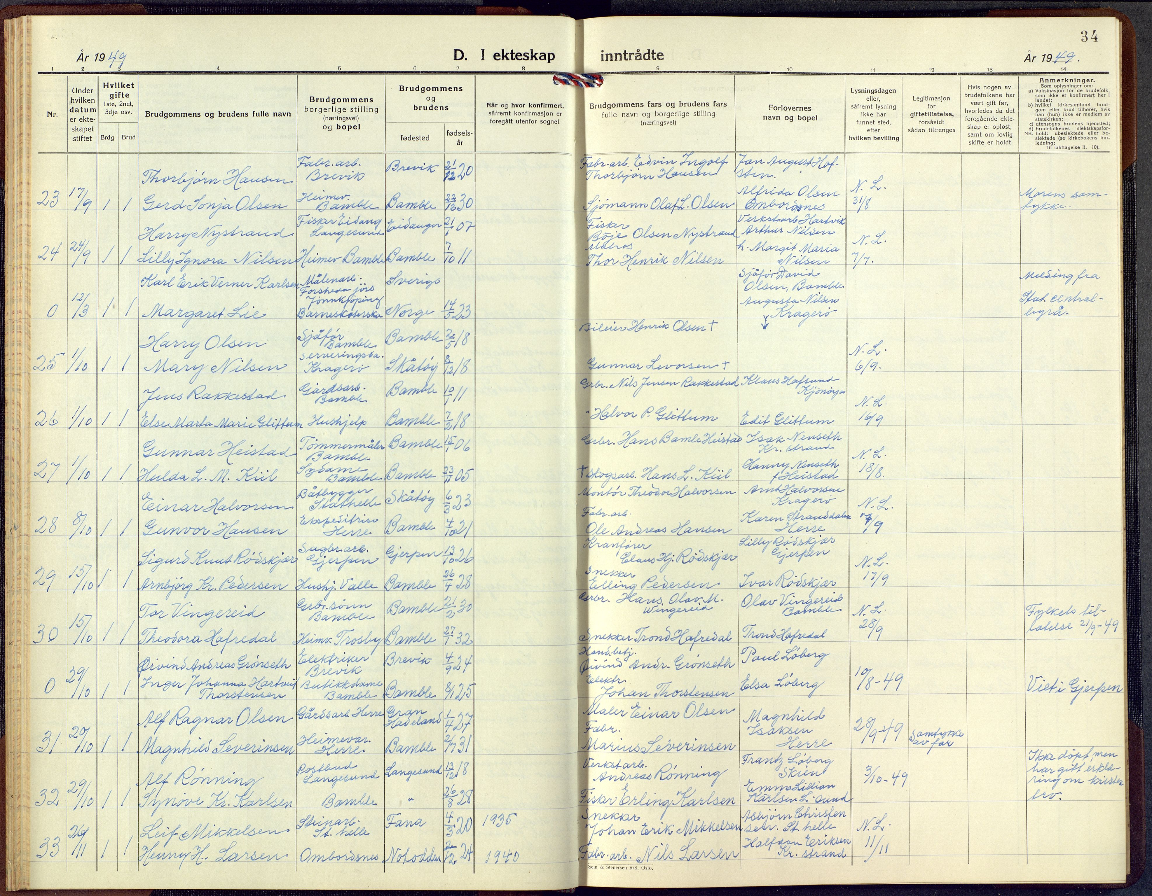 Bamble kirkebøker, SAKO/A-253/G/Ga/L0013: Parish register (copy) no. I 13, 1941-1949, p. 34