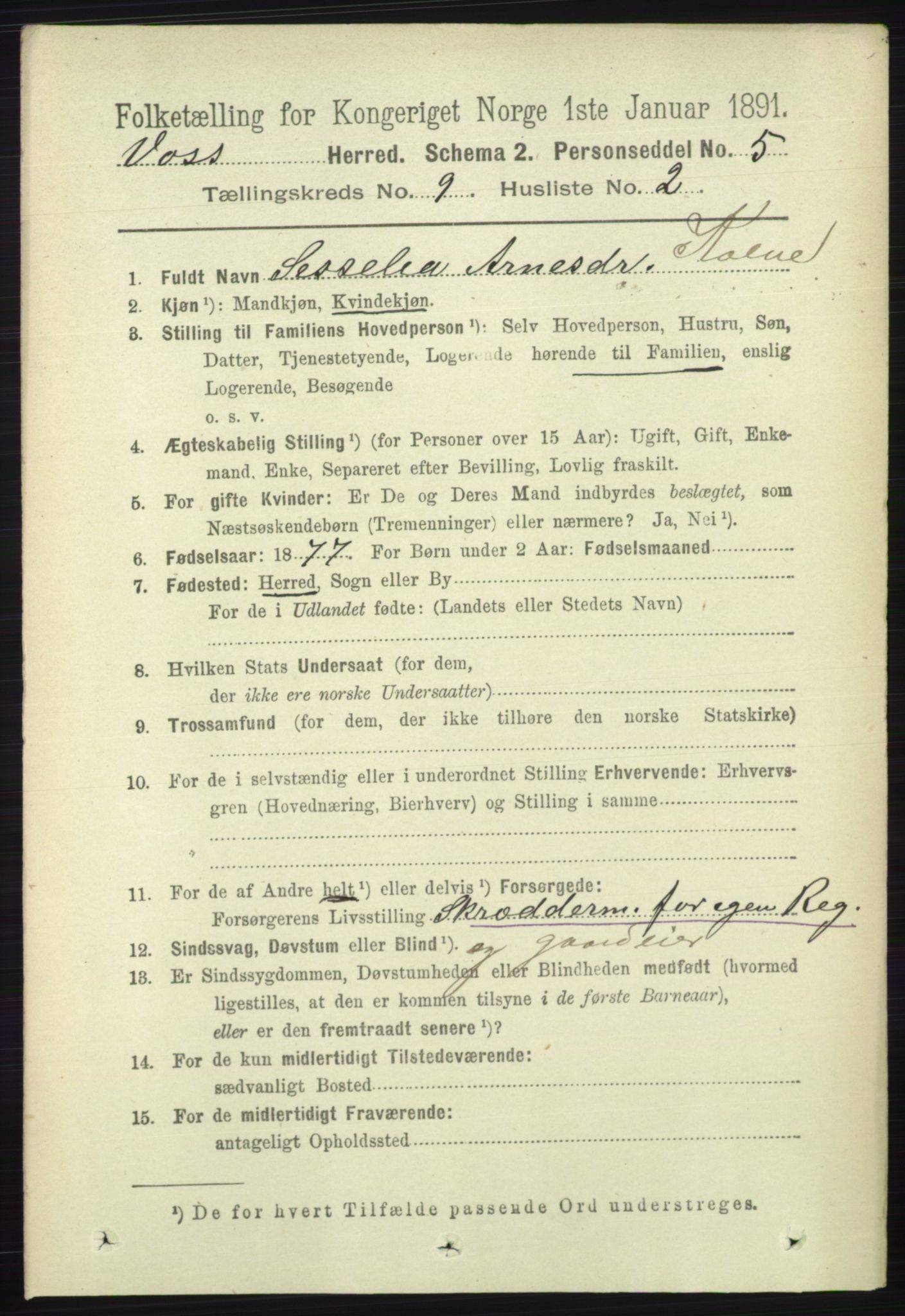 RA, 1891 census for 1235 Voss, 1891, p. 4725