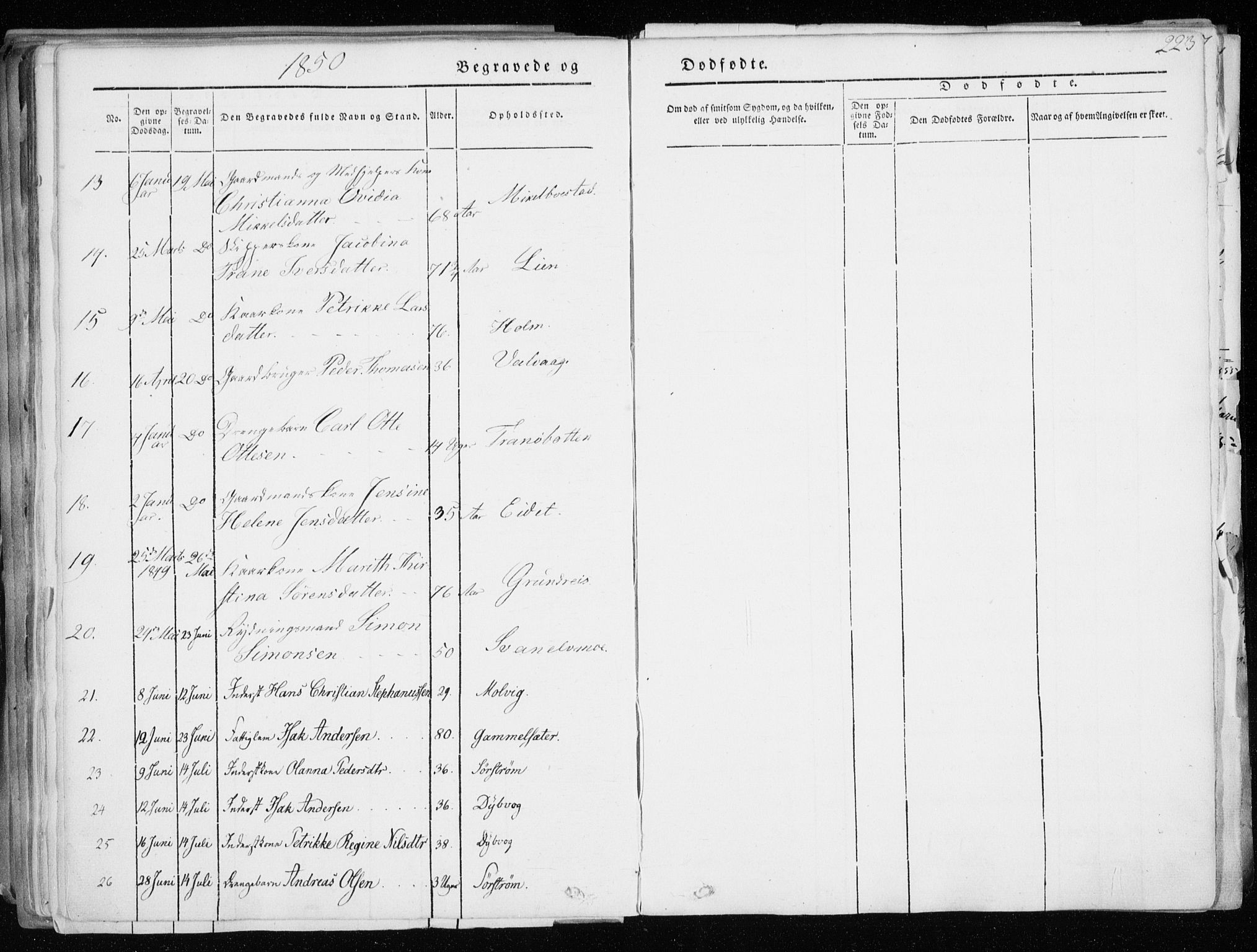 Tranøy sokneprestkontor, SATØ/S-1313/I/Ia/Iaa/L0006kirke: Parish register (official) no. 6, 1844-1855, p. 223