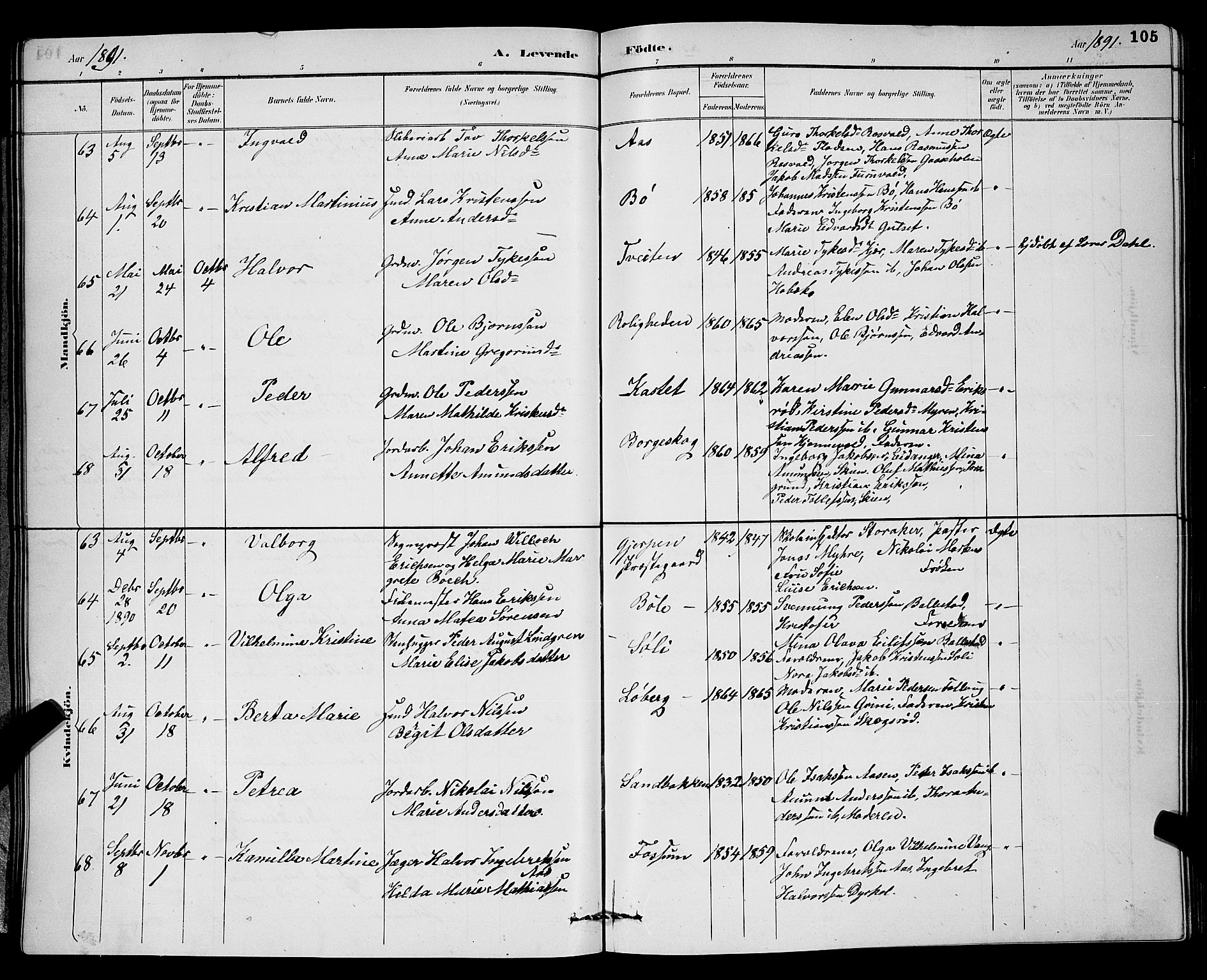 Gjerpen kirkebøker, AV/SAKO-A-265/G/Ga/L0002: Parish register (copy) no. I 2, 1883-1900, p. 105