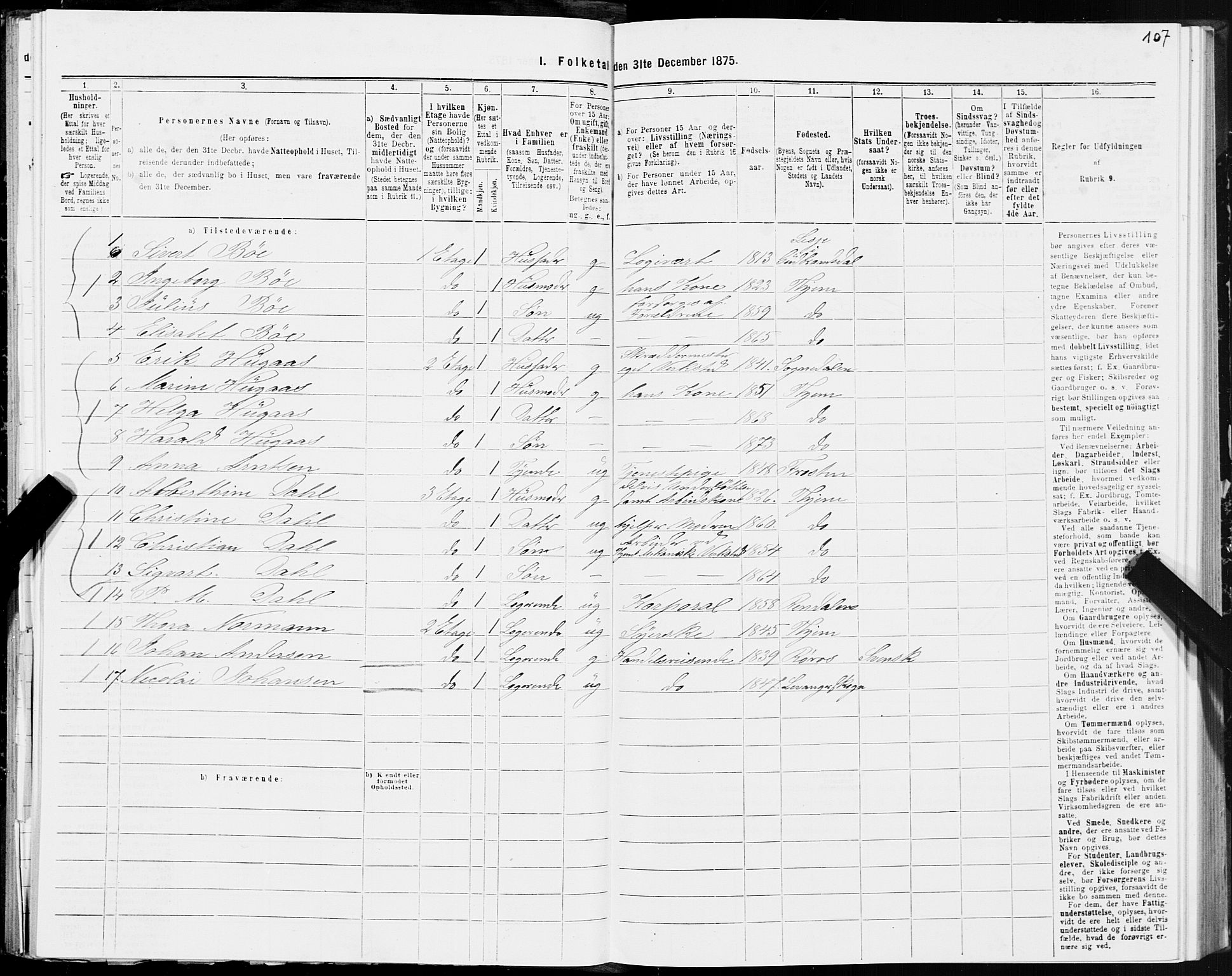 SAT, 1875 census for 1601 Trondheim, 1875, p. 6107