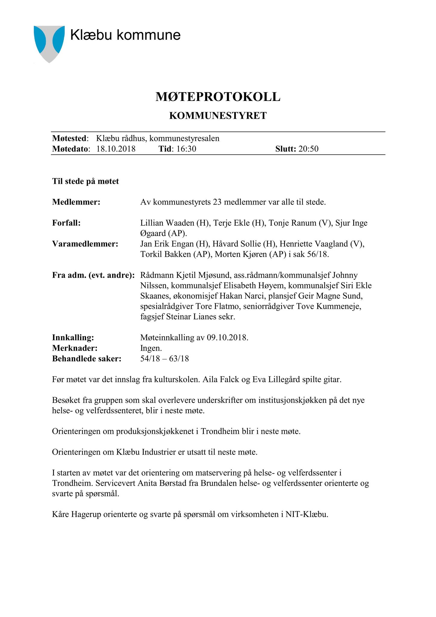 Klæbu Kommune, TRKO/KK/01-KS/L011: Kommunestyret - Møtedokumenter, 2018, p. 1471