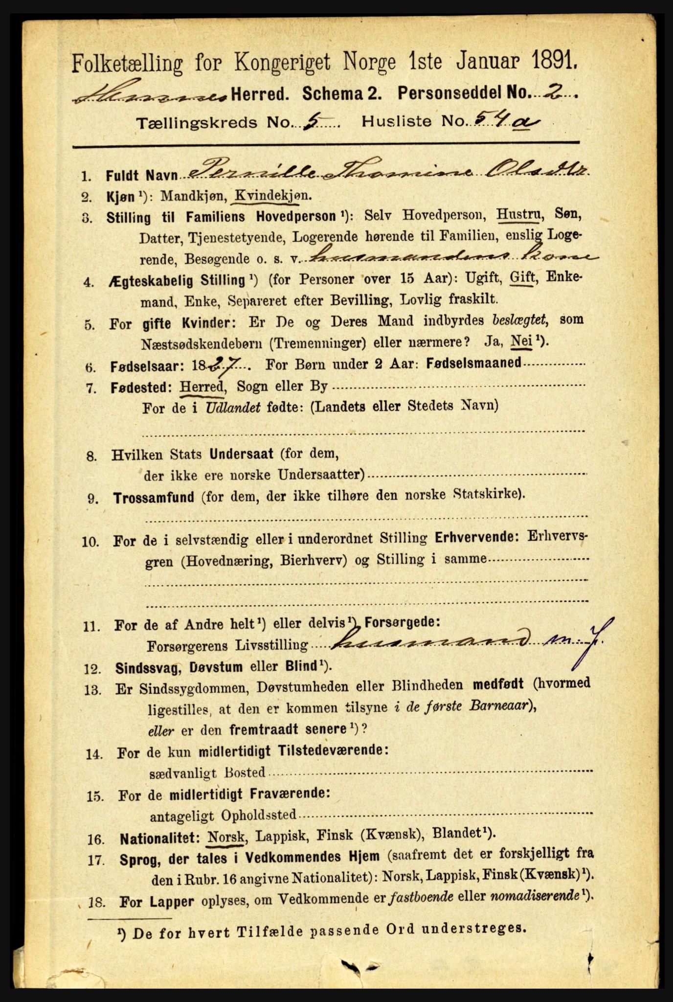 RA, 1891 census for 1832 Hemnes, 1891, p. 2886