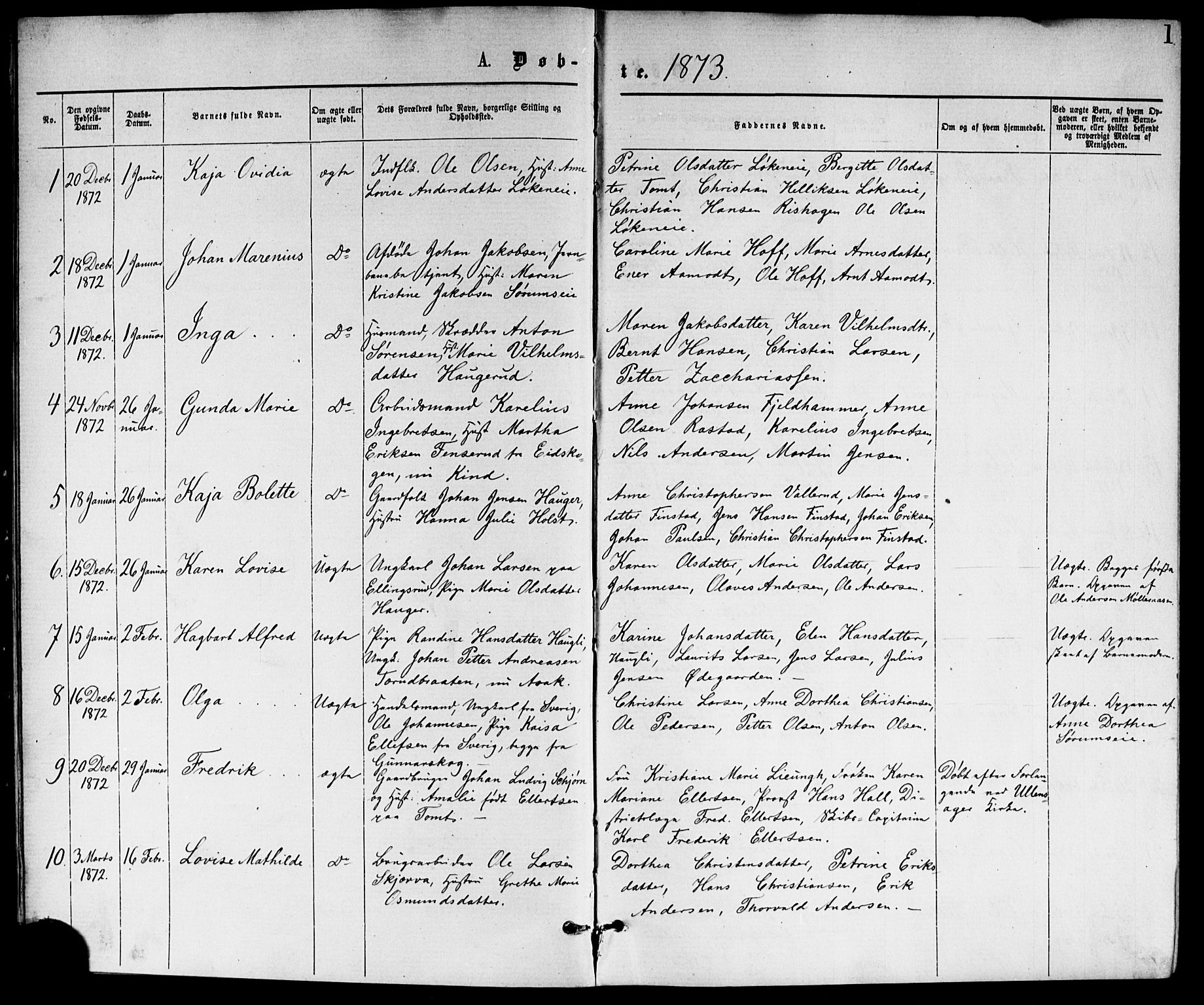 Skedsmo prestekontor Kirkebøker, SAO/A-10033a/G/Ga/L0003: Parish register (copy) no. I 3, 1873-1882, p. 1