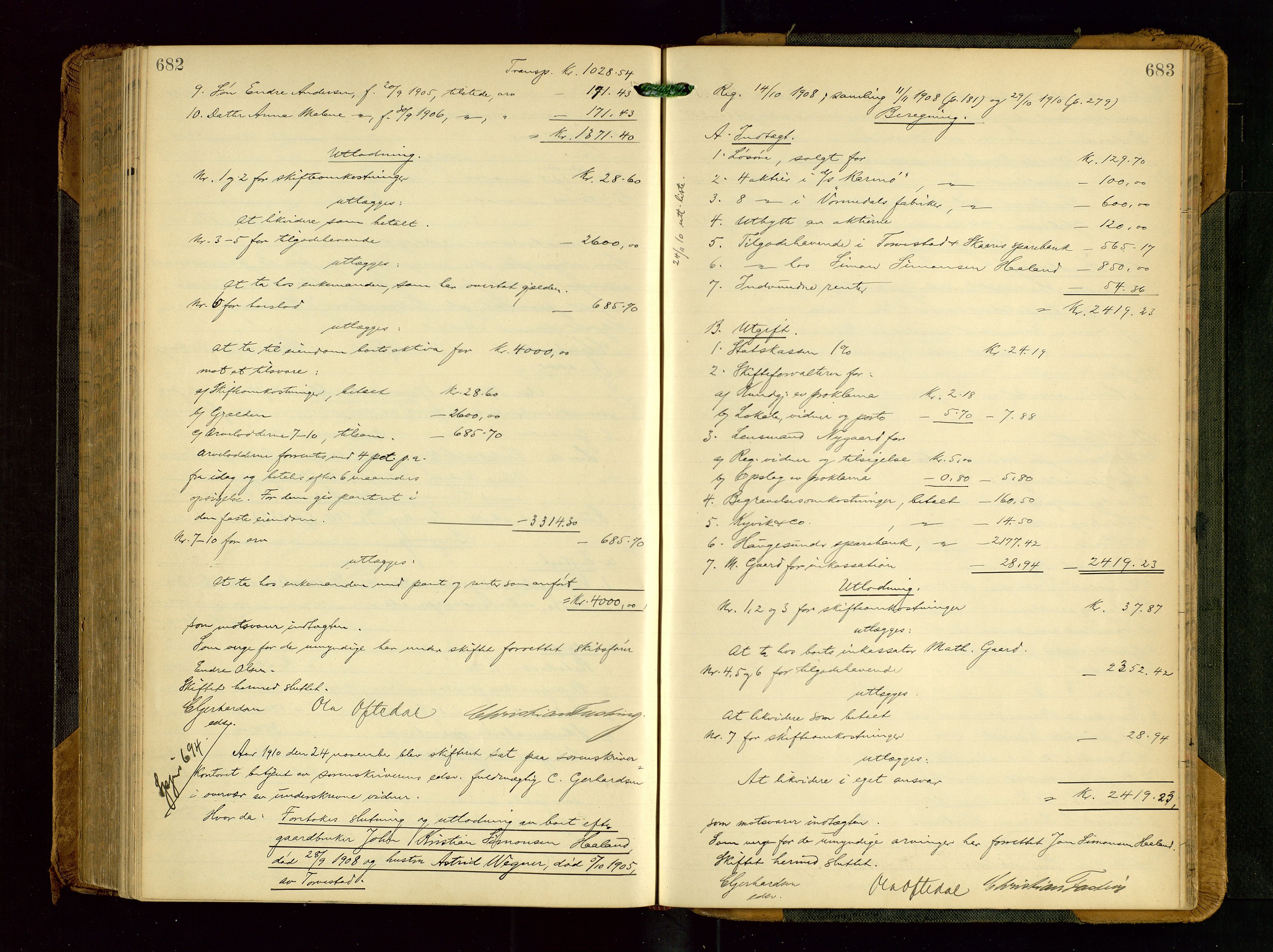 Karmsund sorenskriveri, AV/SAST-A-100311/01/IV/IVGB/L0001: SKIFTEUTLODNINGSPROTOKOLL, 1904-1911, p. 682-683