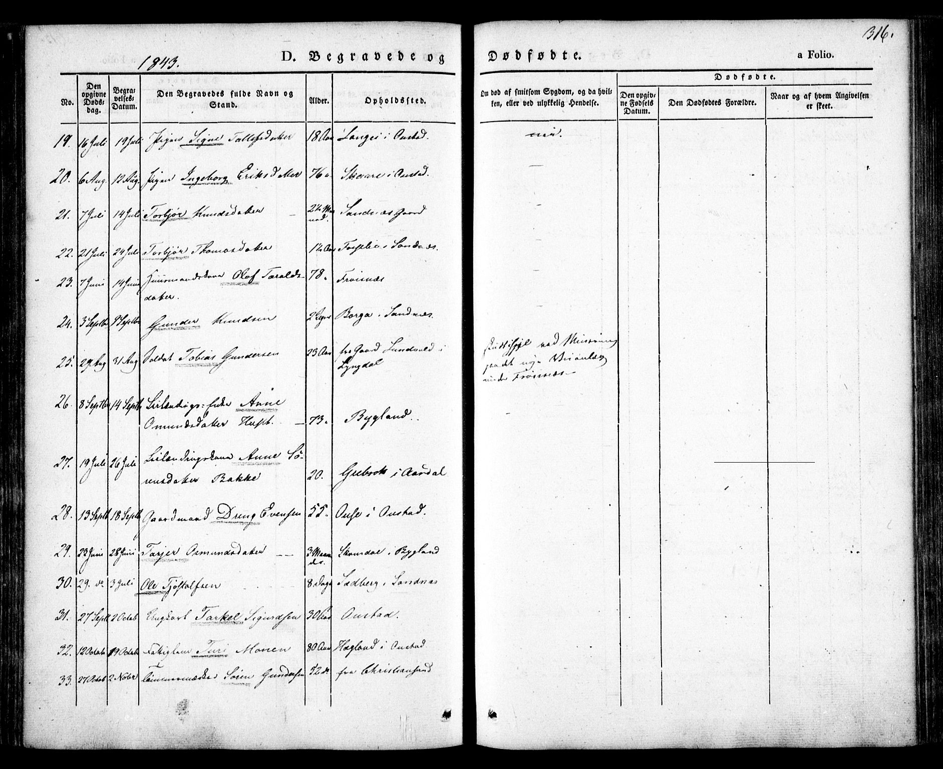 Bygland sokneprestkontor, SAK/1111-0006/F/Fa/Fab/L0004: Parish register (official) no. A 4, 1842-1858, p. 316