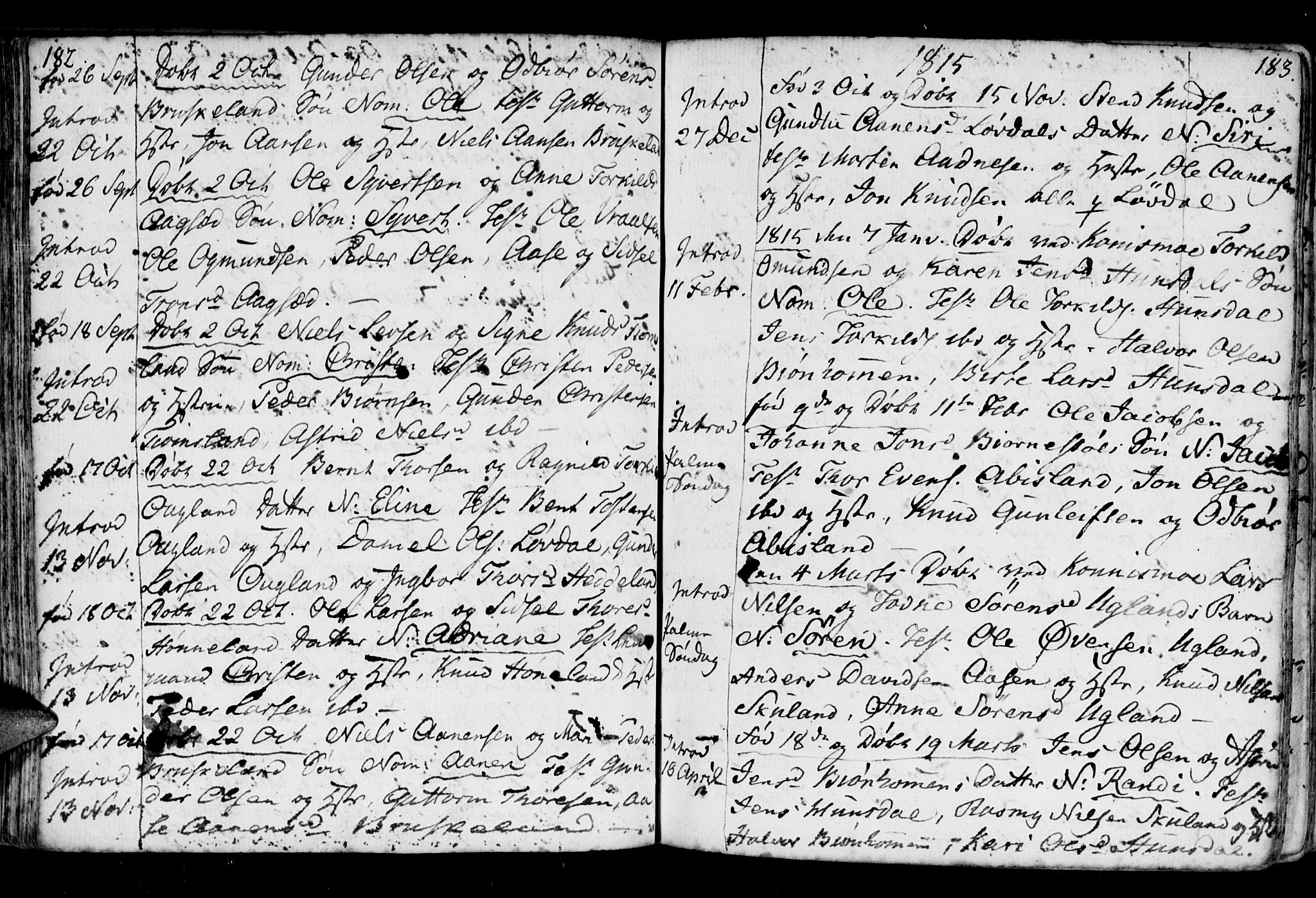 Holum sokneprestkontor, SAK/1111-0022/F/Fa/Fab/L0004: Parish register (official) no. A 4, 1774-1847, p. 182-183