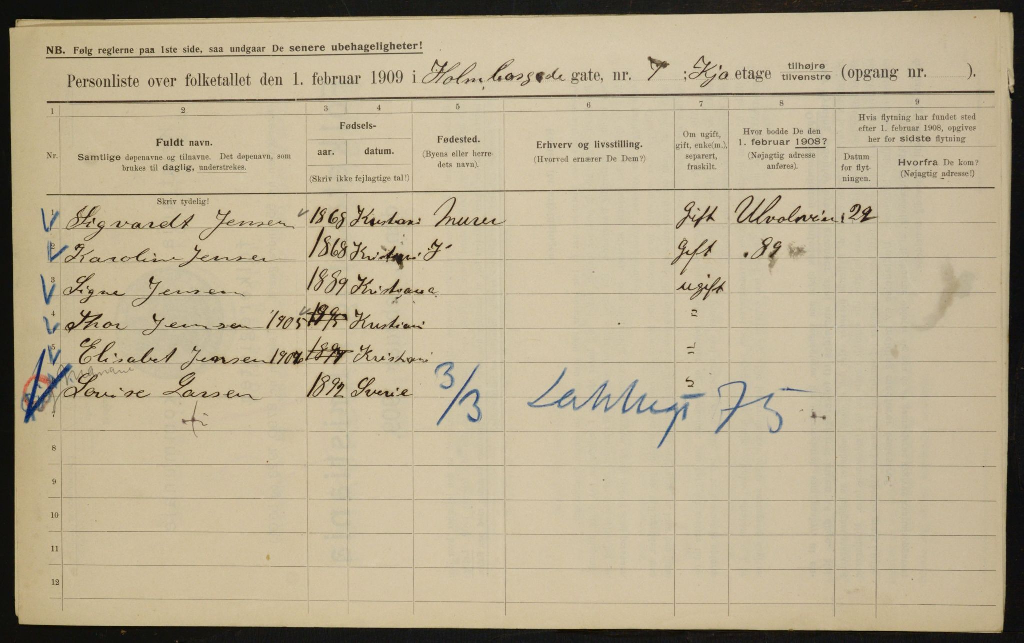 OBA, Municipal Census 1909 for Kristiania, 1909, p. 37007