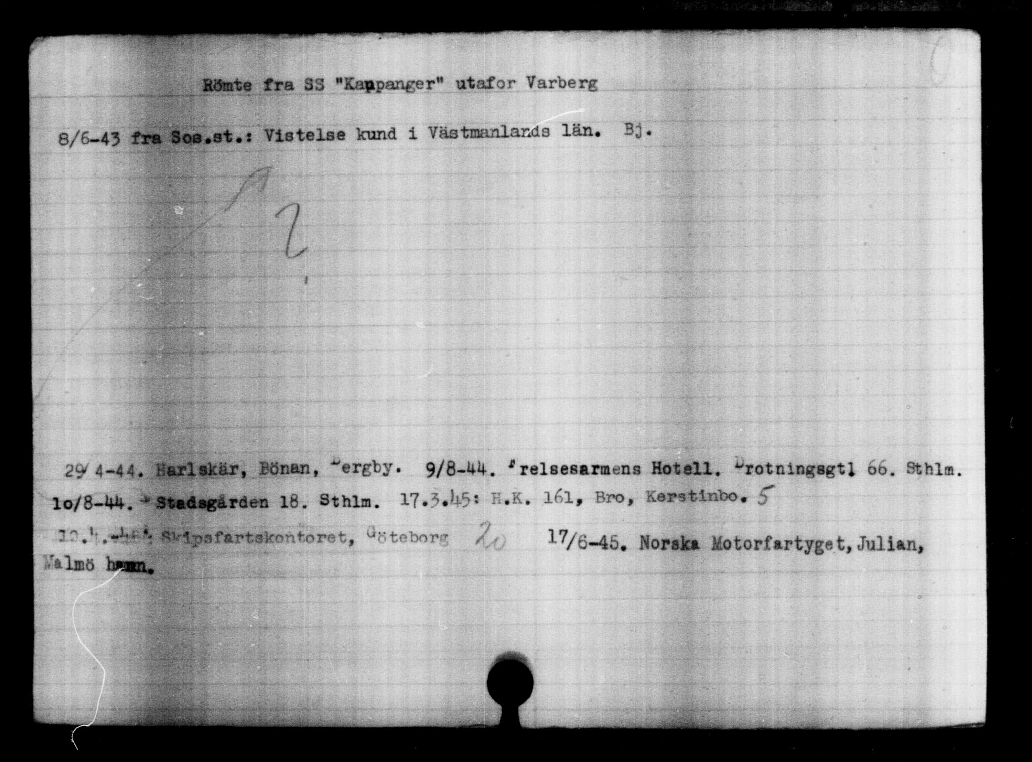 Utenriksstasjonene, Legasjonen i Stockholm, Flyktningkontoret, AV/RA-S-6753/V/Va/L0004: Kjesäterkartoteket, flyktninger med registreringsnr. 3496-6610, 1940-1945, p. 2792