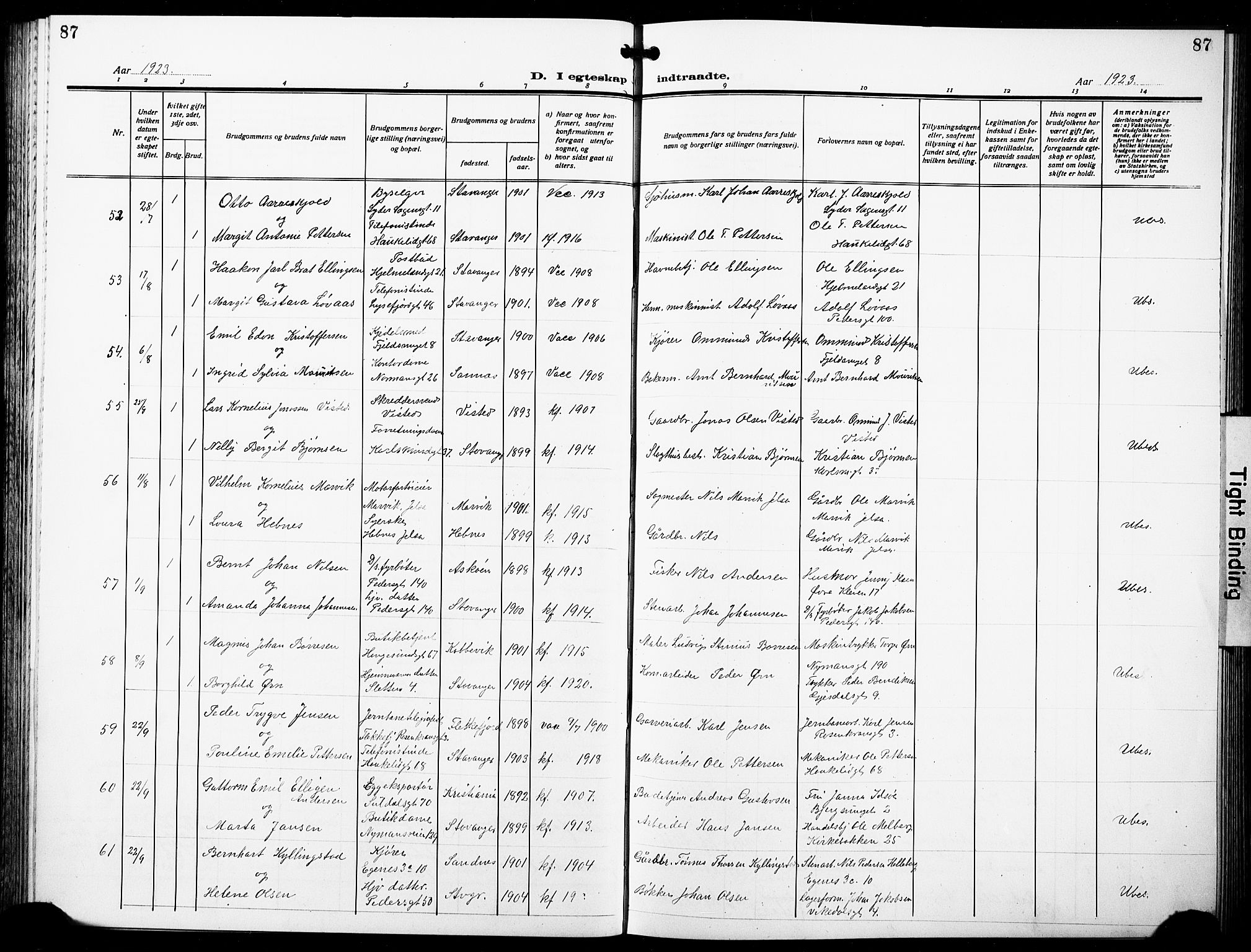 St. Johannes sokneprestkontor, AV/SAST-A-101814/001/30/30BB/L0007: Parish register (copy) no. B 7, 1917-1932, p. 87