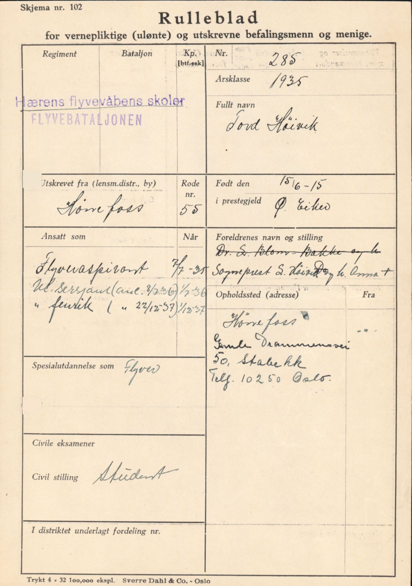 Forsvaret, Forsvarets overkommando/Luftforsvarsstaben, RA/RAFA-4079/P/Pa/L0041: Personellpapirer, 1915, p. 22