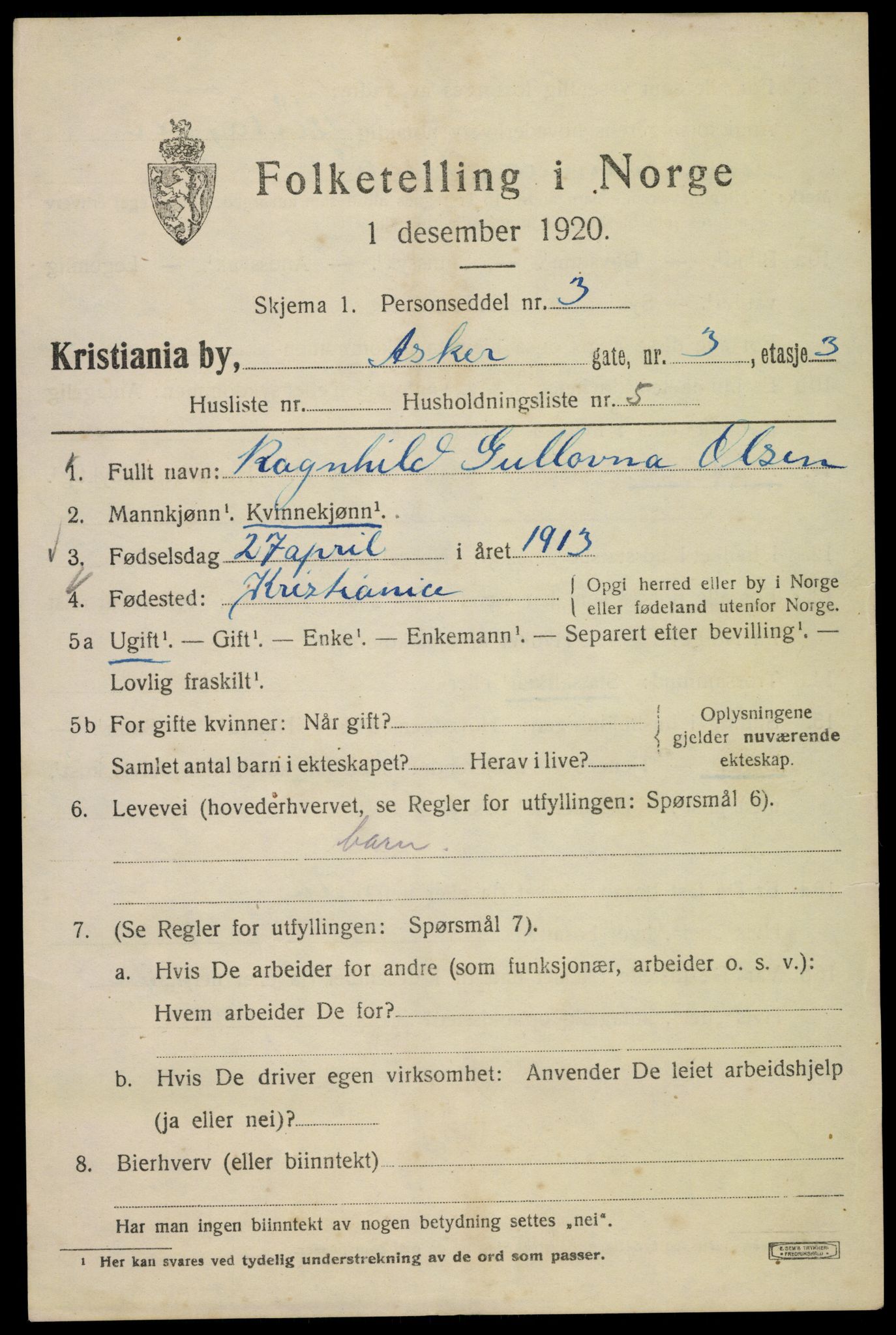 SAO, 1920 census for Kristiania, 1920, p. 146783