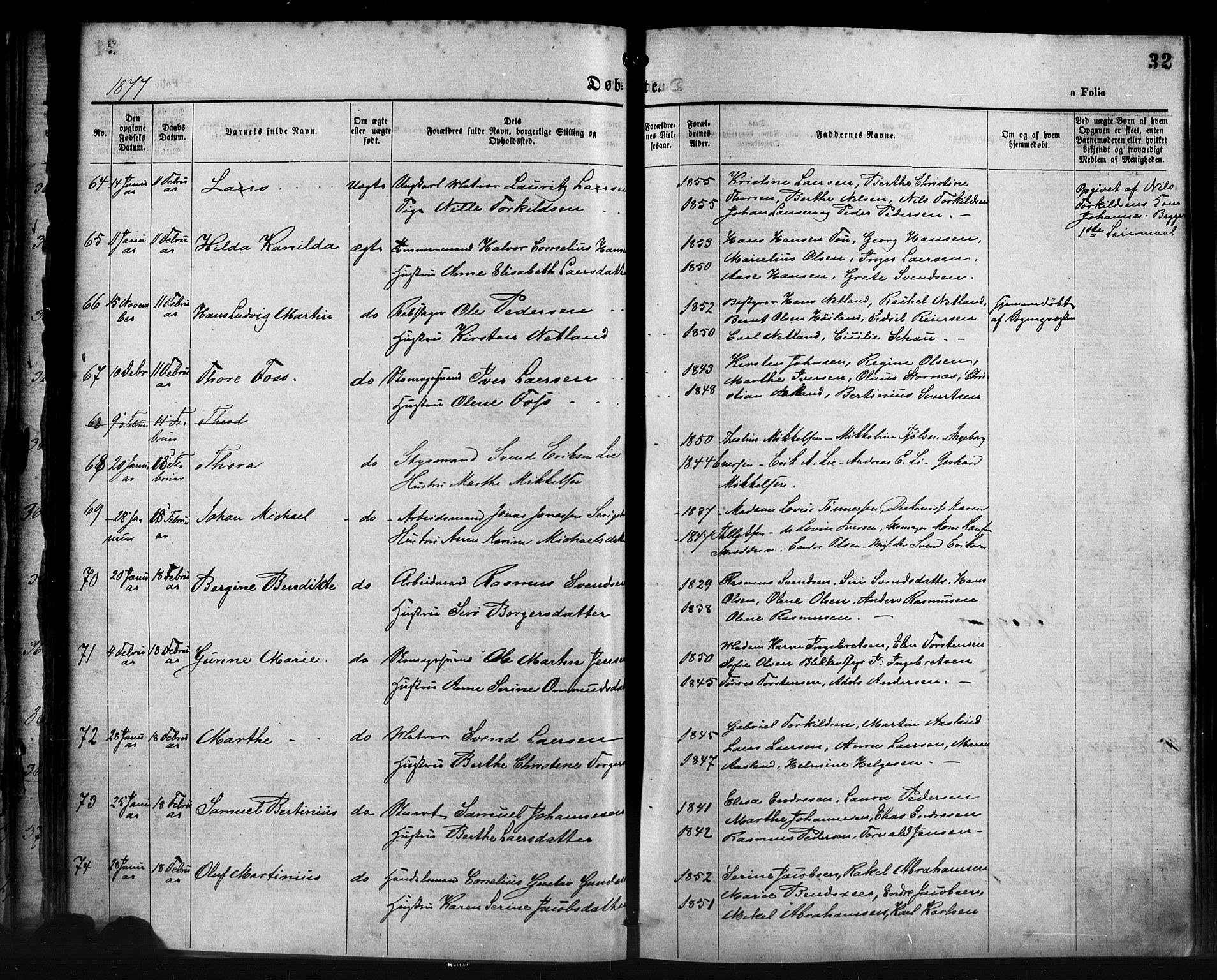 St. Petri sokneprestkontor, AV/SAST-A-101813/001/30/30BA/L0014: Parish register (official) no. A 14, 1876-1879, p. 32