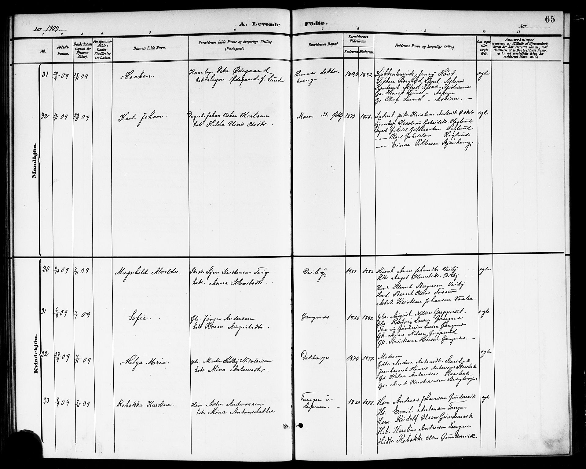 Høland prestekontor Kirkebøker, AV/SAO-A-10346a/G/Gb/L0001: Parish register (copy) no. II 1, 1902-1919, p. 65