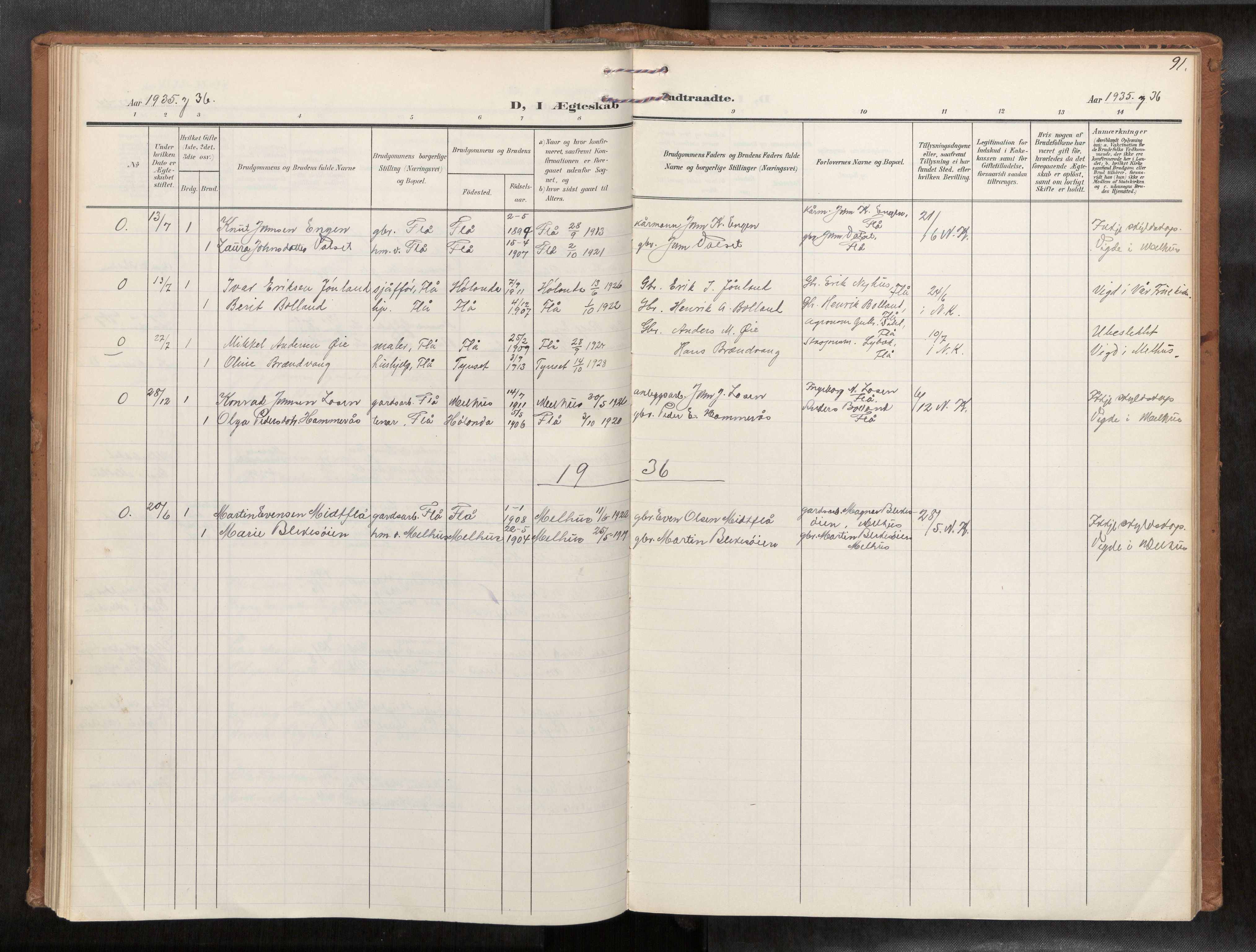 Ministerialprotokoller, klokkerbøker og fødselsregistre - Sør-Trøndelag, SAT/A-1456/693/L1119b: Parish register (official) no. 693A02, 1906-1936, p. 91