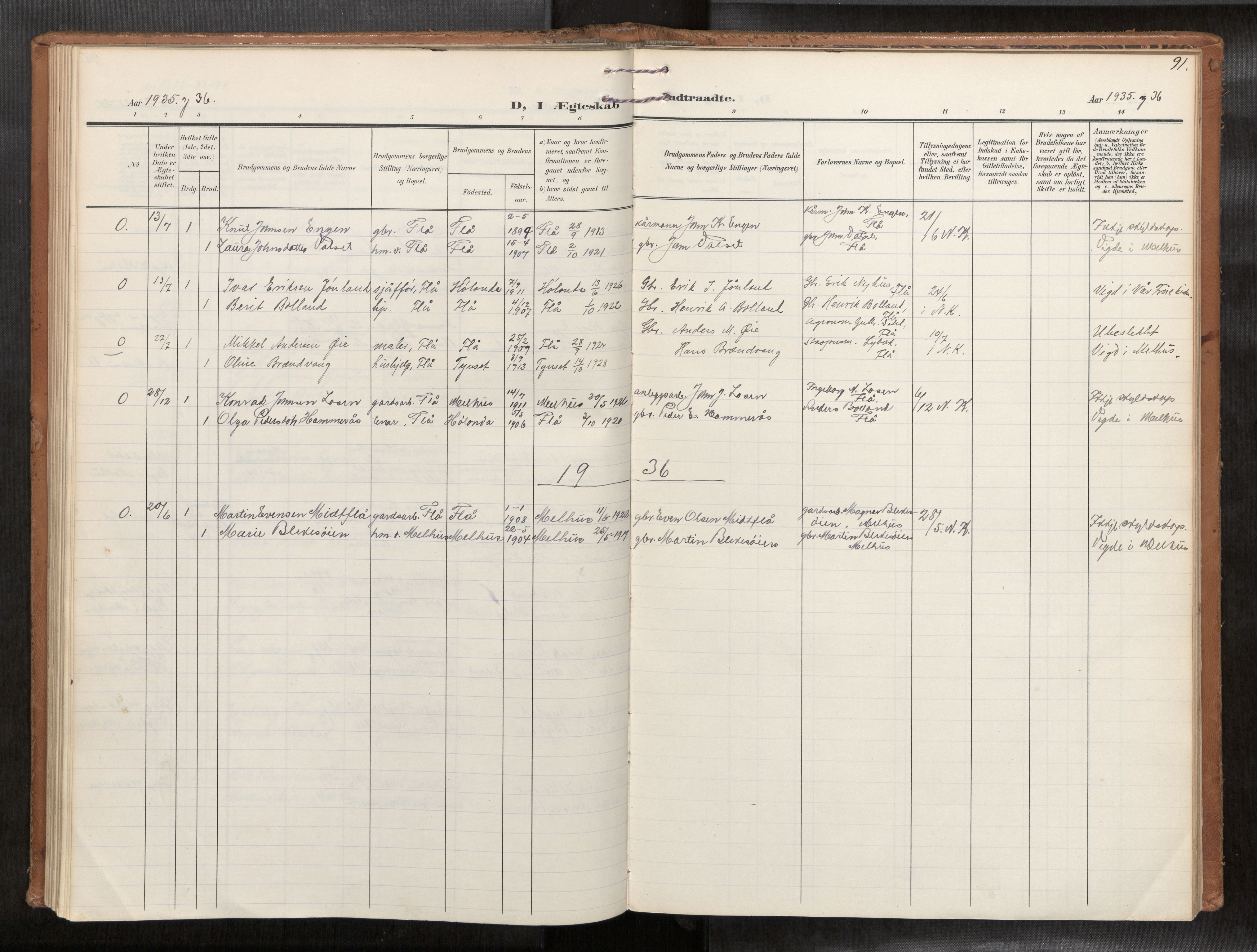 Ministerialprotokoller, klokkerbøker og fødselsregistre - Sør-Trøndelag, AV/SAT-A-1456/693/L1119b: Parish register (official) no. 693A02, 1906-1936, p. 91