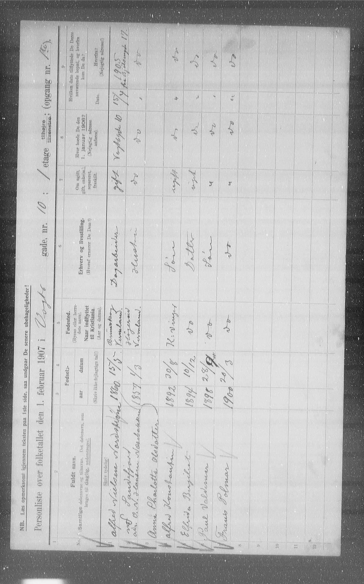 OBA, Municipal Census 1907 for Kristiania, 1907, p. 63196