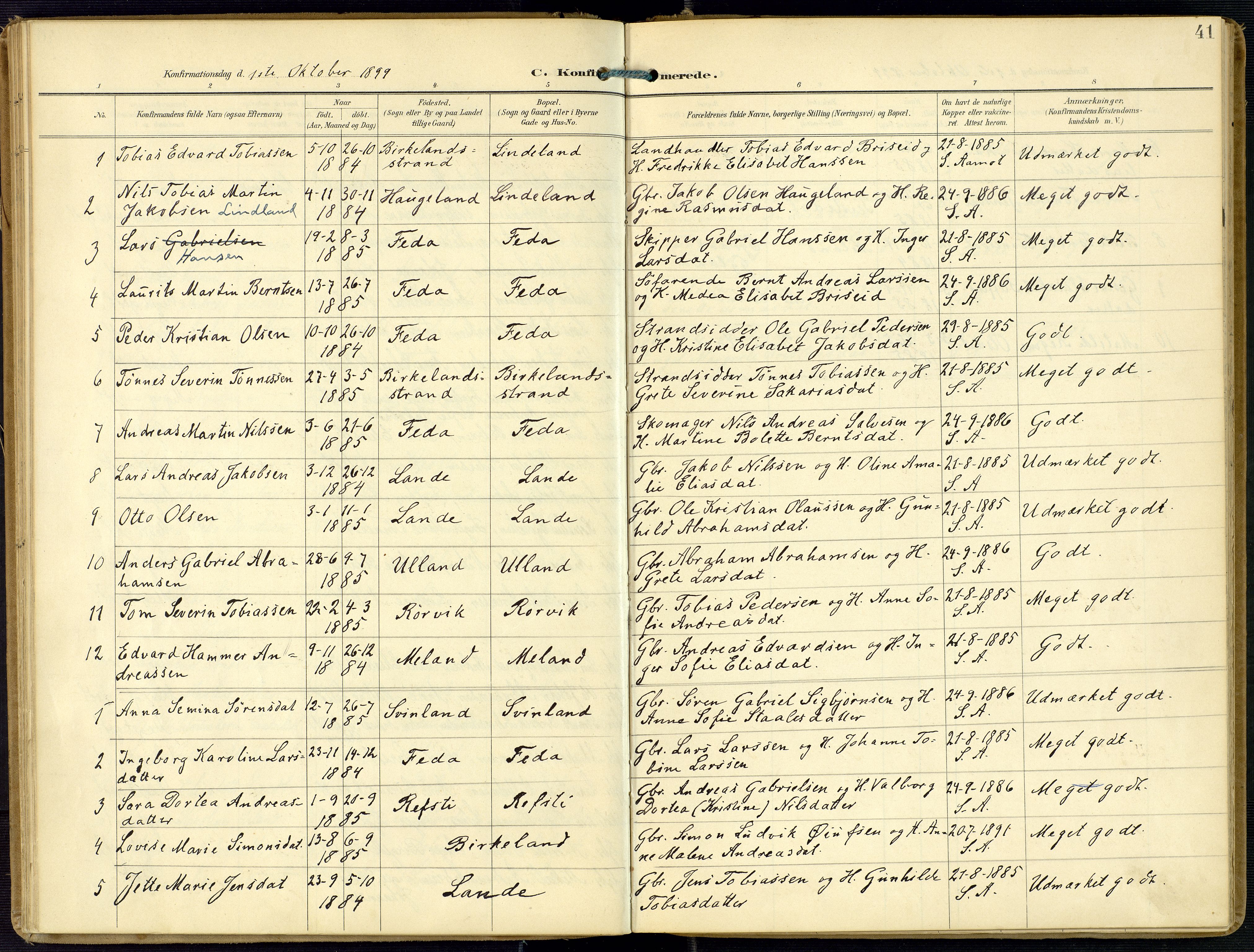 Kvinesdal sokneprestkontor, SAK/1111-0026/F/Fa/Faa/L0005: Parish register (official) no. A 5, 1898-1915, p. 41