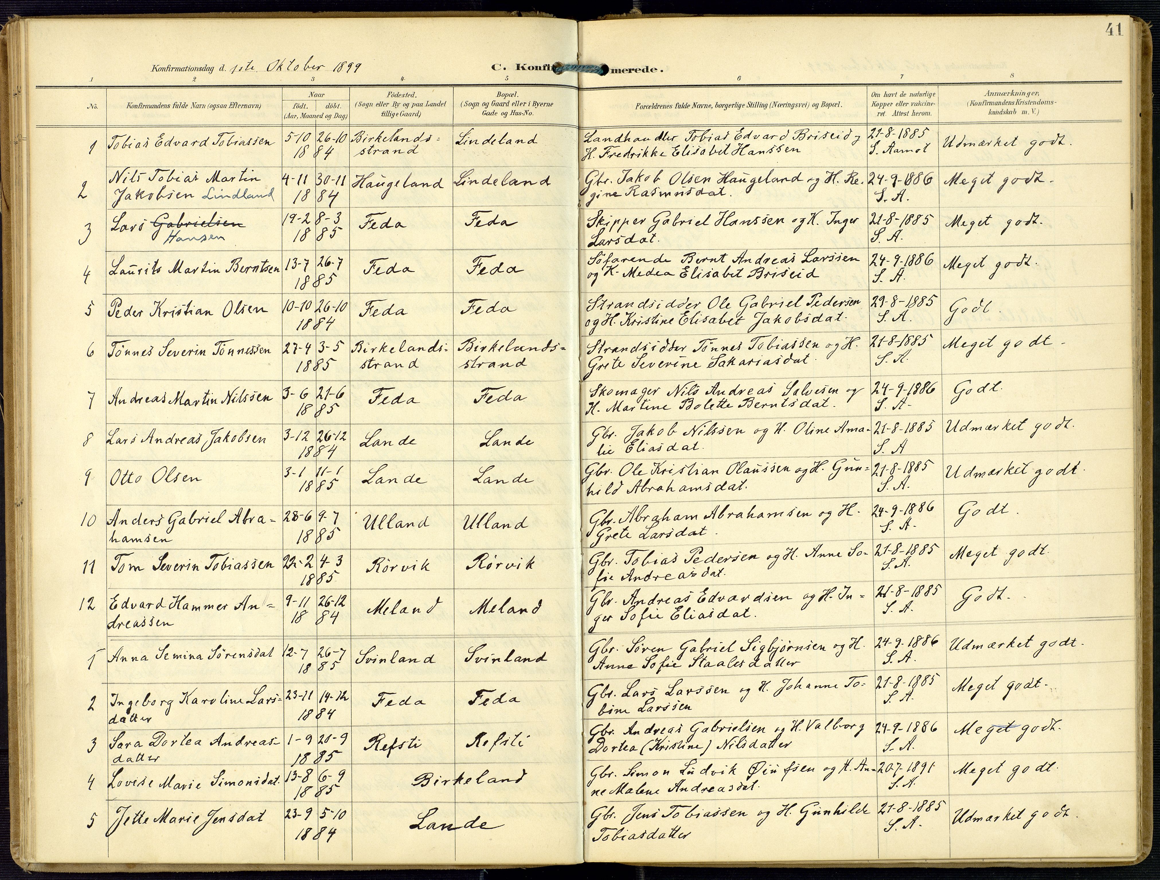 Kvinesdal sokneprestkontor, AV/SAK-1111-0026/F/Fa/Faa/L0005: Parish register (official) no. A 5, 1898-1915, p. 41