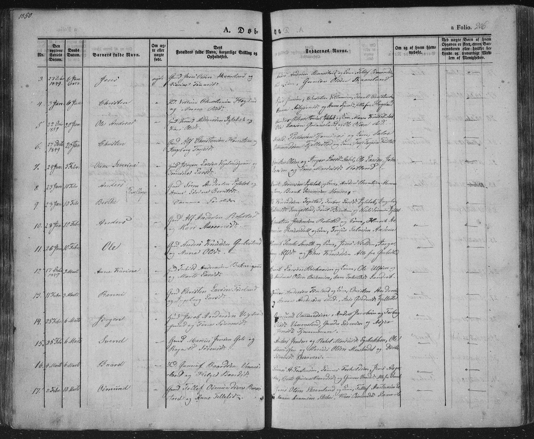 Vennesla sokneprestkontor, AV/SAK-1111-0045/Fa/Fac/L0004: Parish register (official) no. A 4, 1834-1855, p. 206