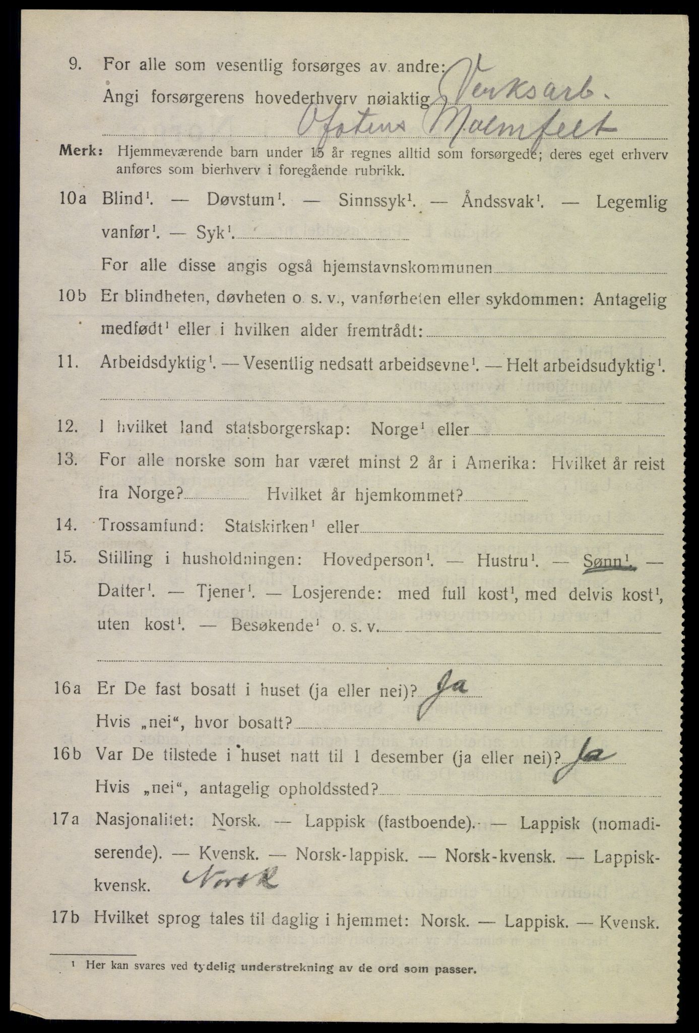 SAT, 1920 census for Evenes, 1920, p. 6111