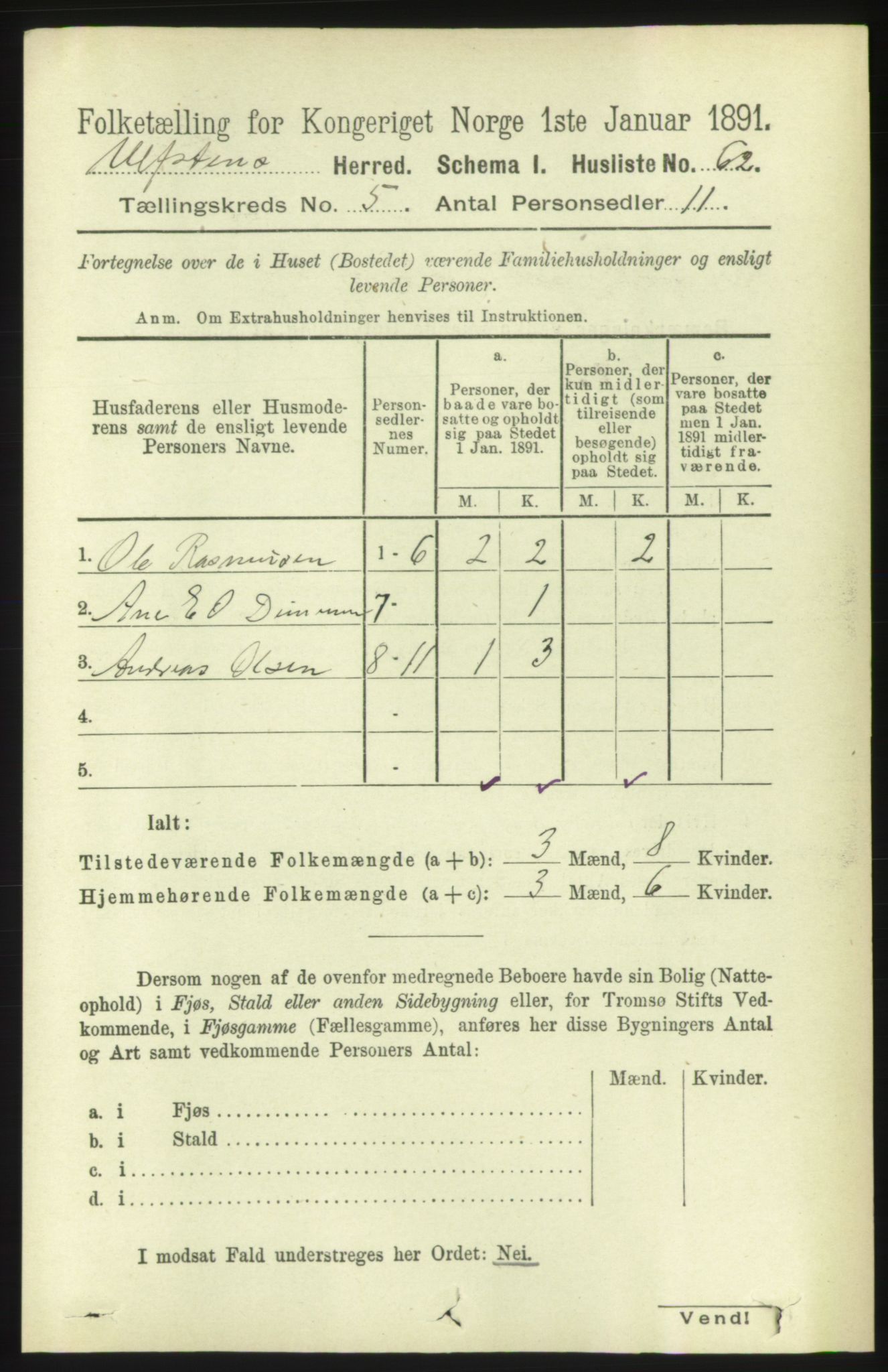 RA, 1891 census for 1516 Ulstein, 1891, p. 1253