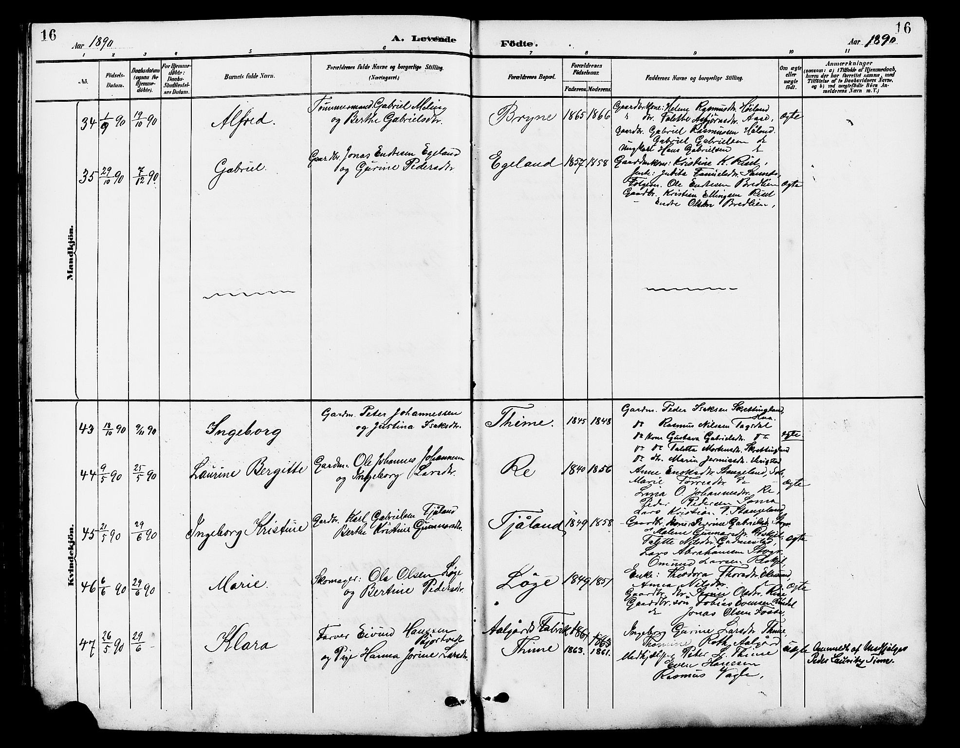 Lye sokneprestkontor, AV/SAST-A-101794/001/30BB/L0007: Parish register (copy) no. B 8, 1889-1909, p. 16