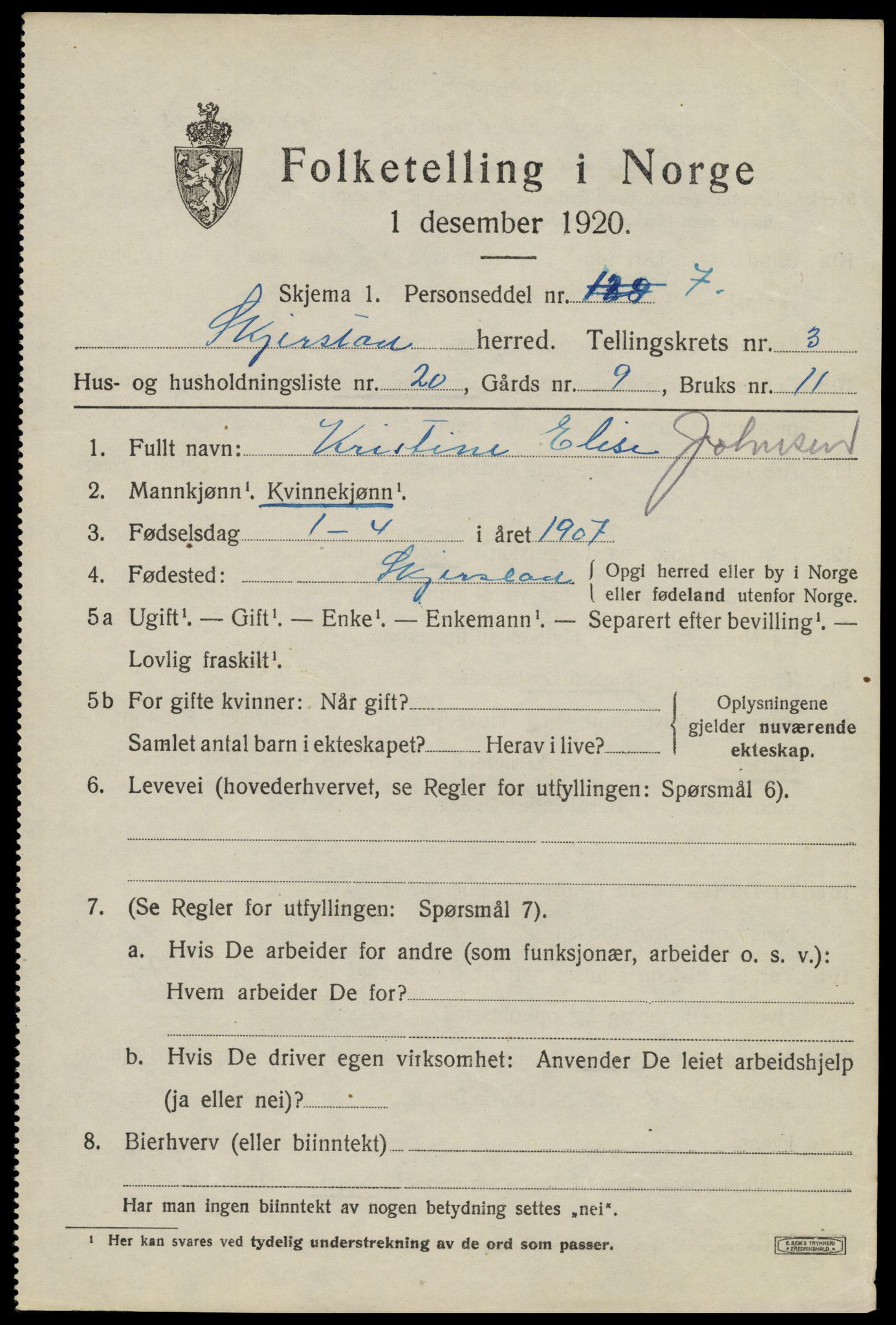 SAT, 1920 census for Skjerstad, 1920, p. 1473