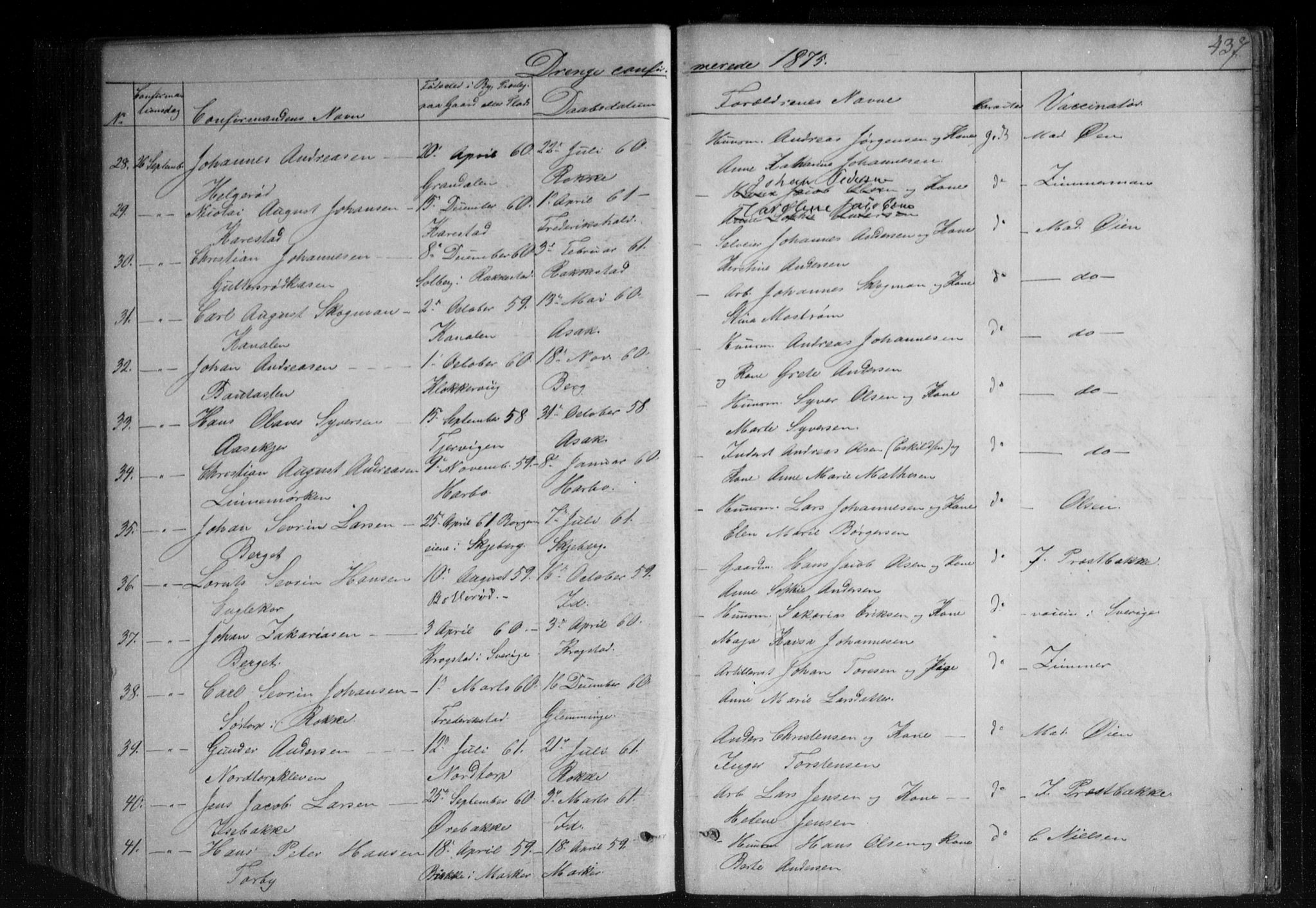 Berg prestekontor Kirkebøker, AV/SAO-A-10902/F/Fa/L0005: Parish register (official) no. I 5, 1861-1877, p. 437