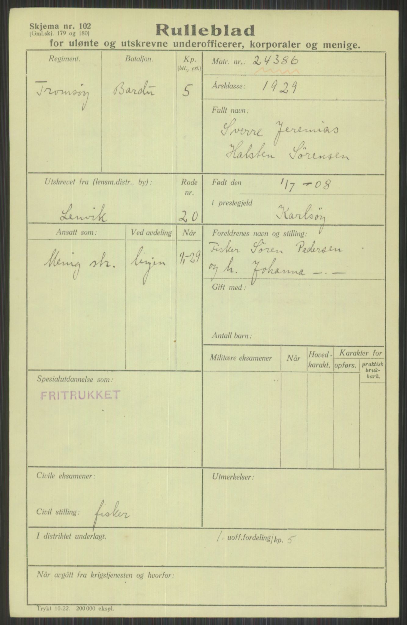 Forsvaret, Troms infanteriregiment nr. 16, AV/RA-RAFA-3146/P/Pa/L0013/0004: Rulleblad / Rulleblad for regimentets menige mannskaper, årsklasse 1929, 1929, p. 1247