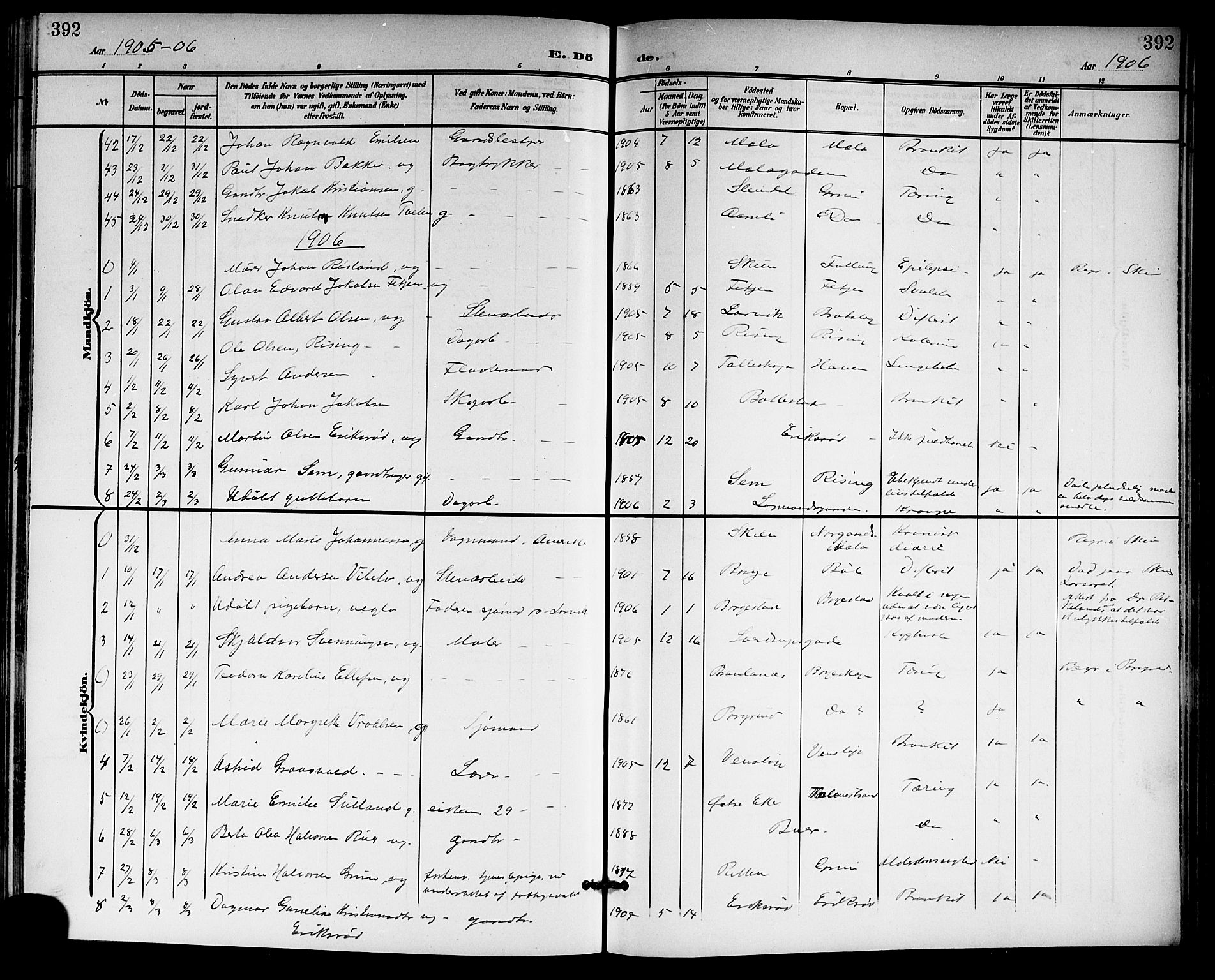 Gjerpen kirkebøker, AV/SAKO-A-265/G/Ga/L0003: Parish register (copy) no. I 3, 1901-1919, p. 392