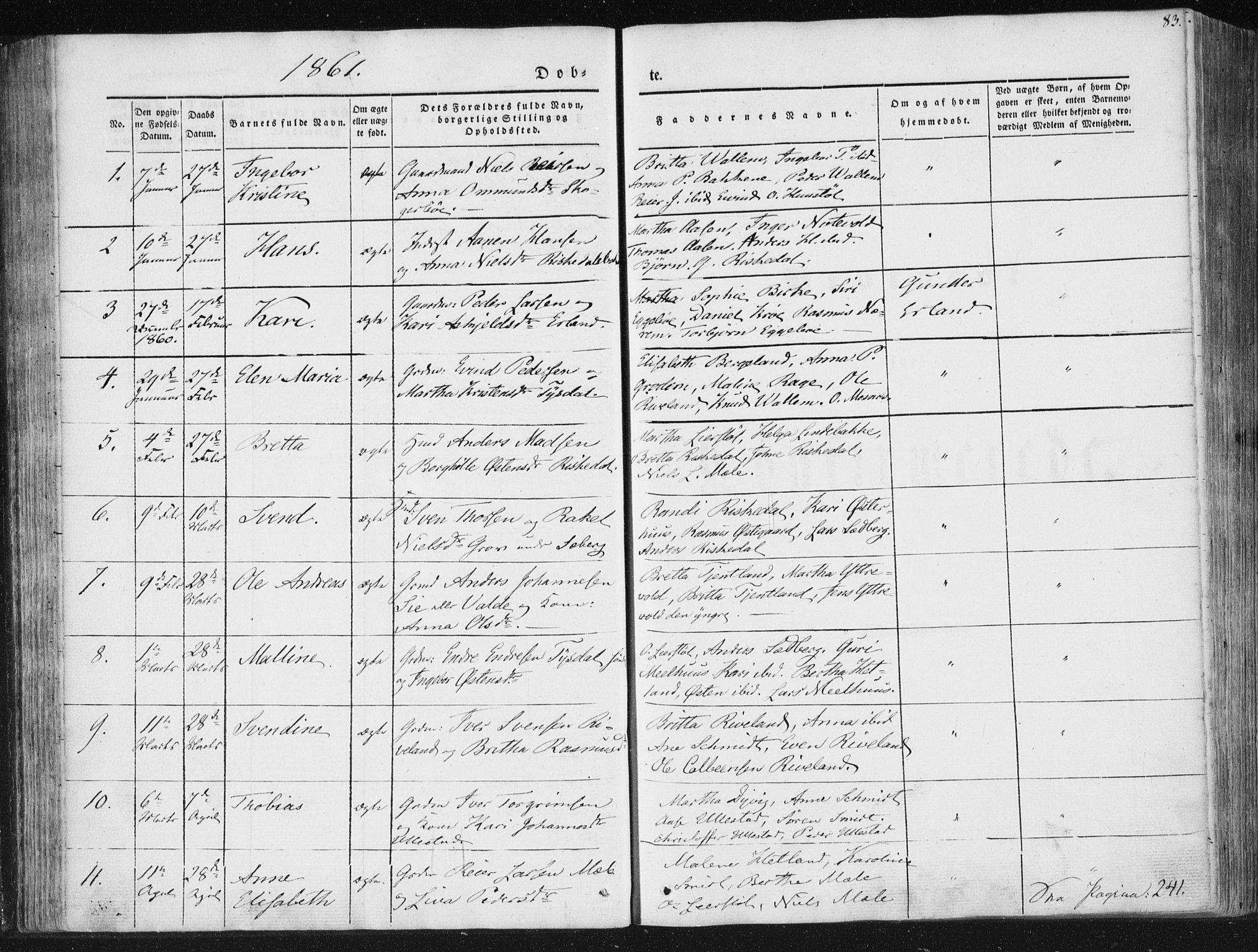 Hjelmeland sokneprestkontor, AV/SAST-A-101843/01/IV/L0008: Parish register (official) no. A 8, 1842-1861, p. 83