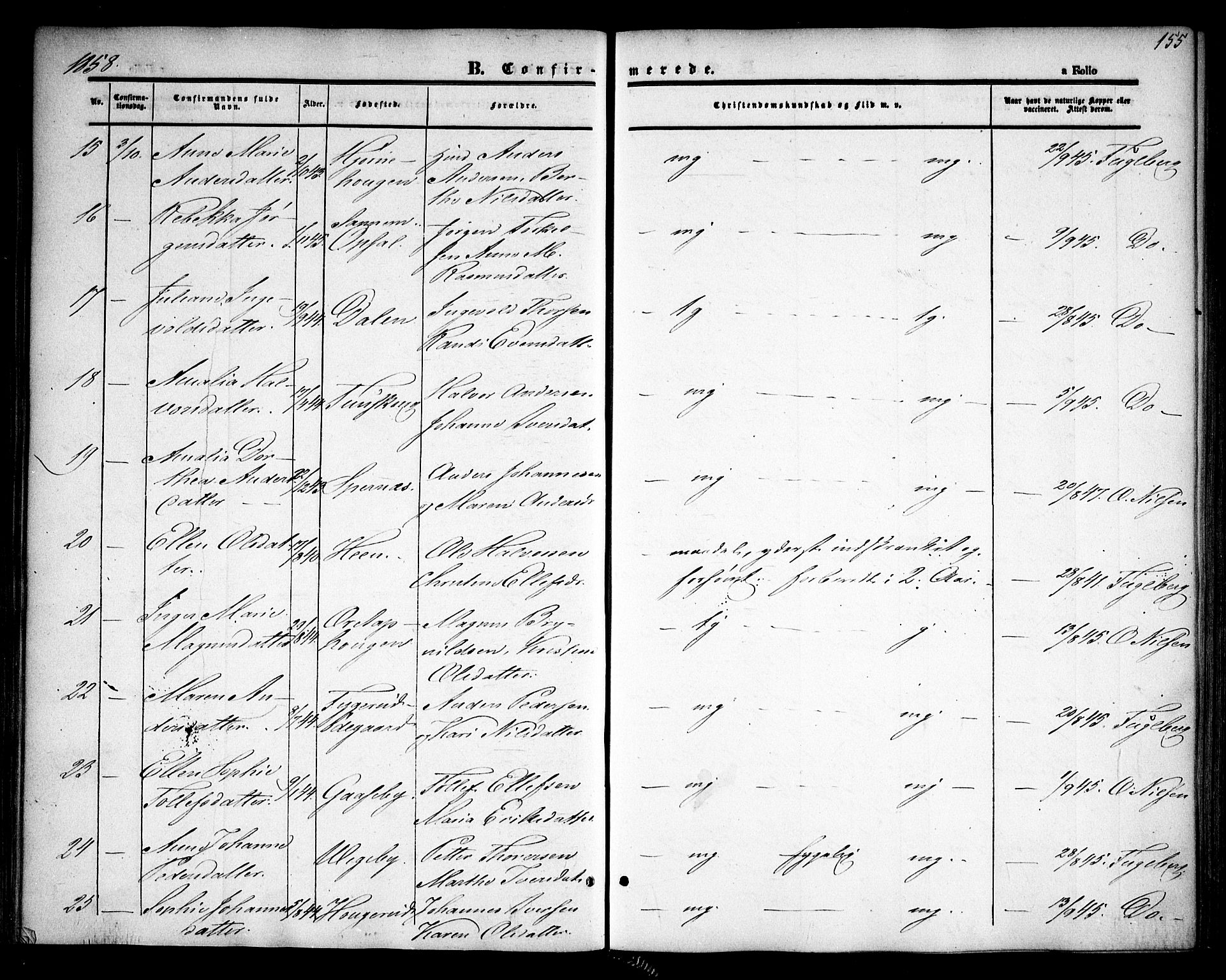 Rødenes prestekontor Kirkebøker, AV/SAO-A-2005/F/Fa/L0006: Parish register (official) no. I 6, 1850-1859, p. 155