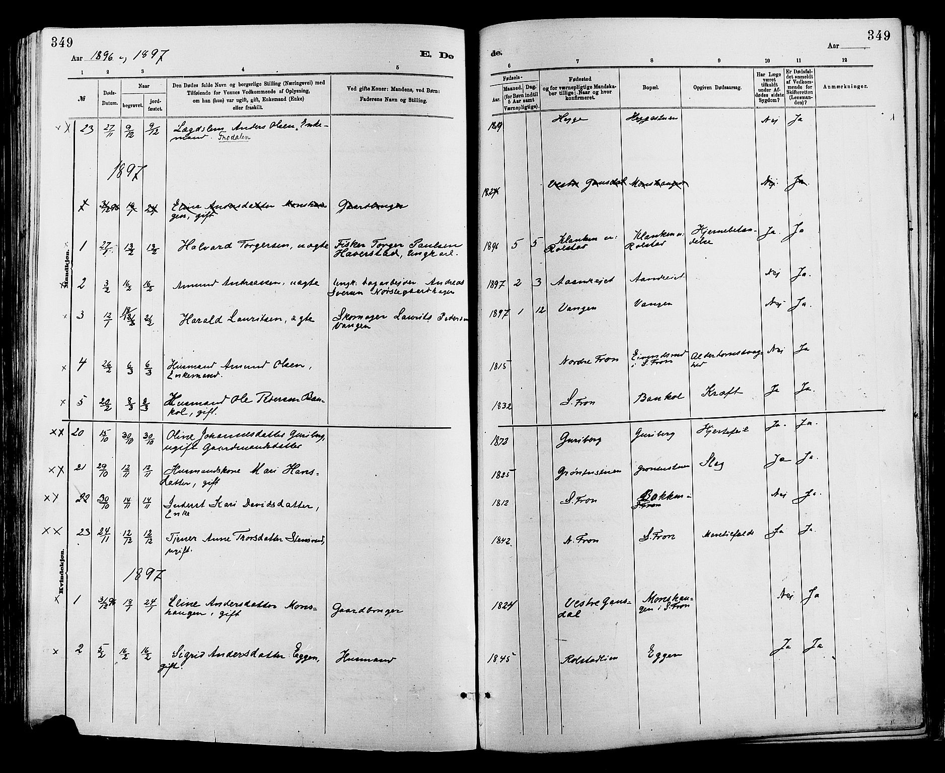 Sør-Fron prestekontor, AV/SAH-PREST-010/H/Ha/Haa/L0003: Parish register (official) no. 3, 1881-1897, p. 349