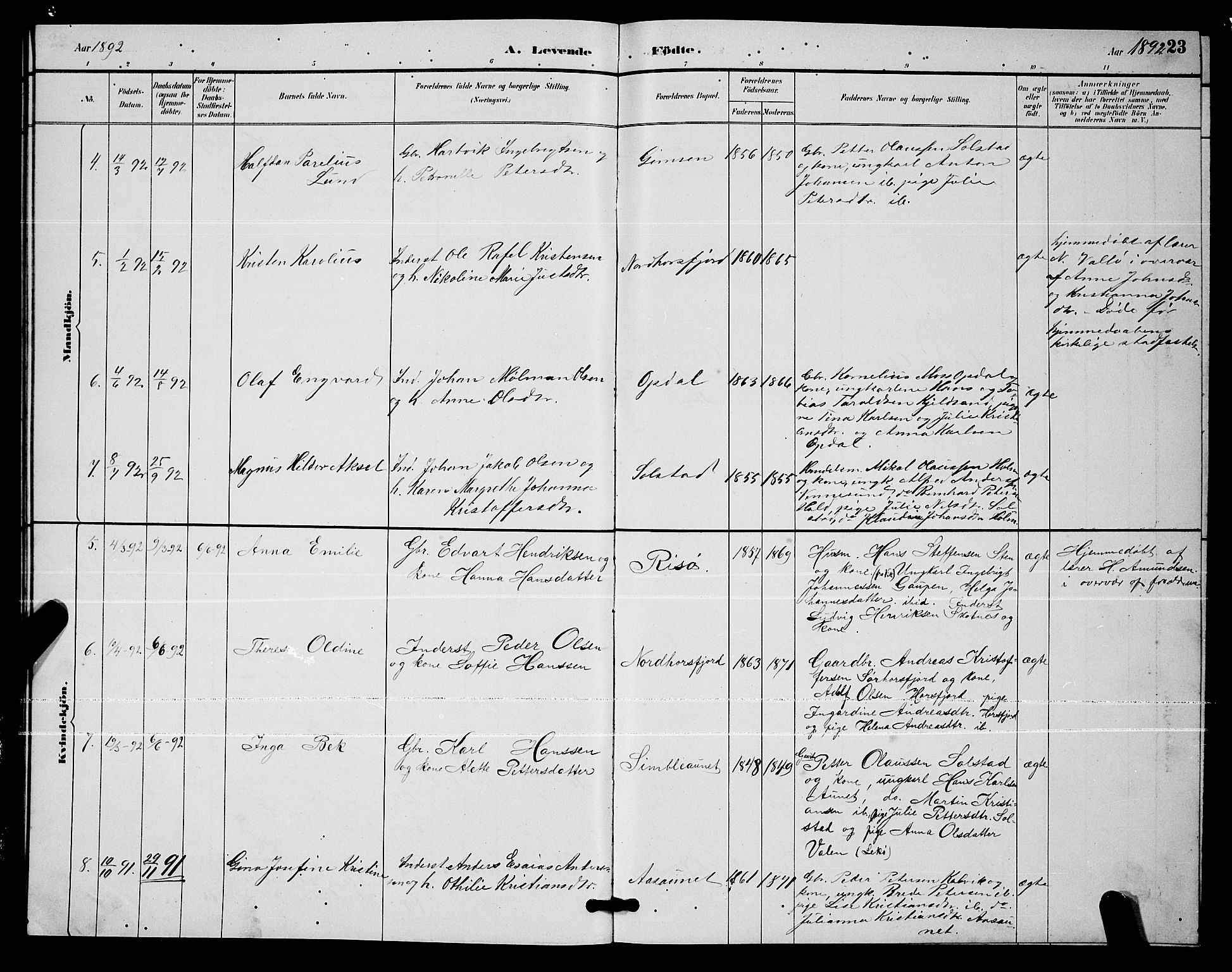 Ministerialprotokoller, klokkerbøker og fødselsregistre - Nordland, SAT/A-1459/811/L0169: Parish register (copy) no. 811C01, 1884-1894, p. 23