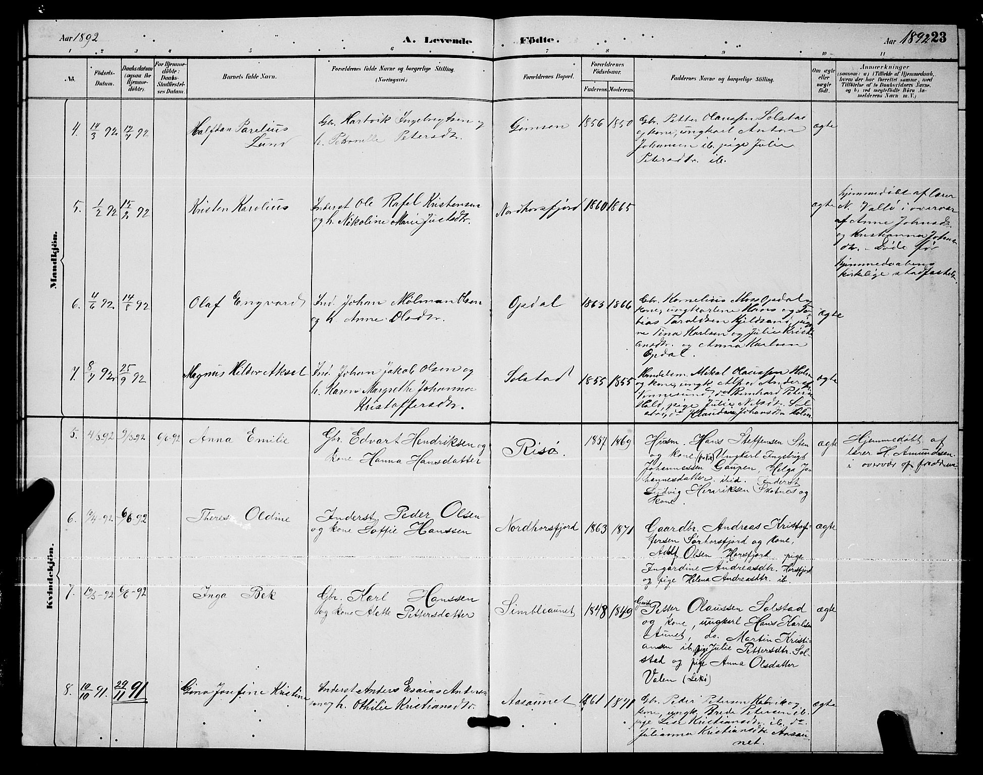 Ministerialprotokoller, klokkerbøker og fødselsregistre - Nordland, AV/SAT-A-1459/811/L0169: Parish register (copy) no. 811C01, 1884-1894, p. 23