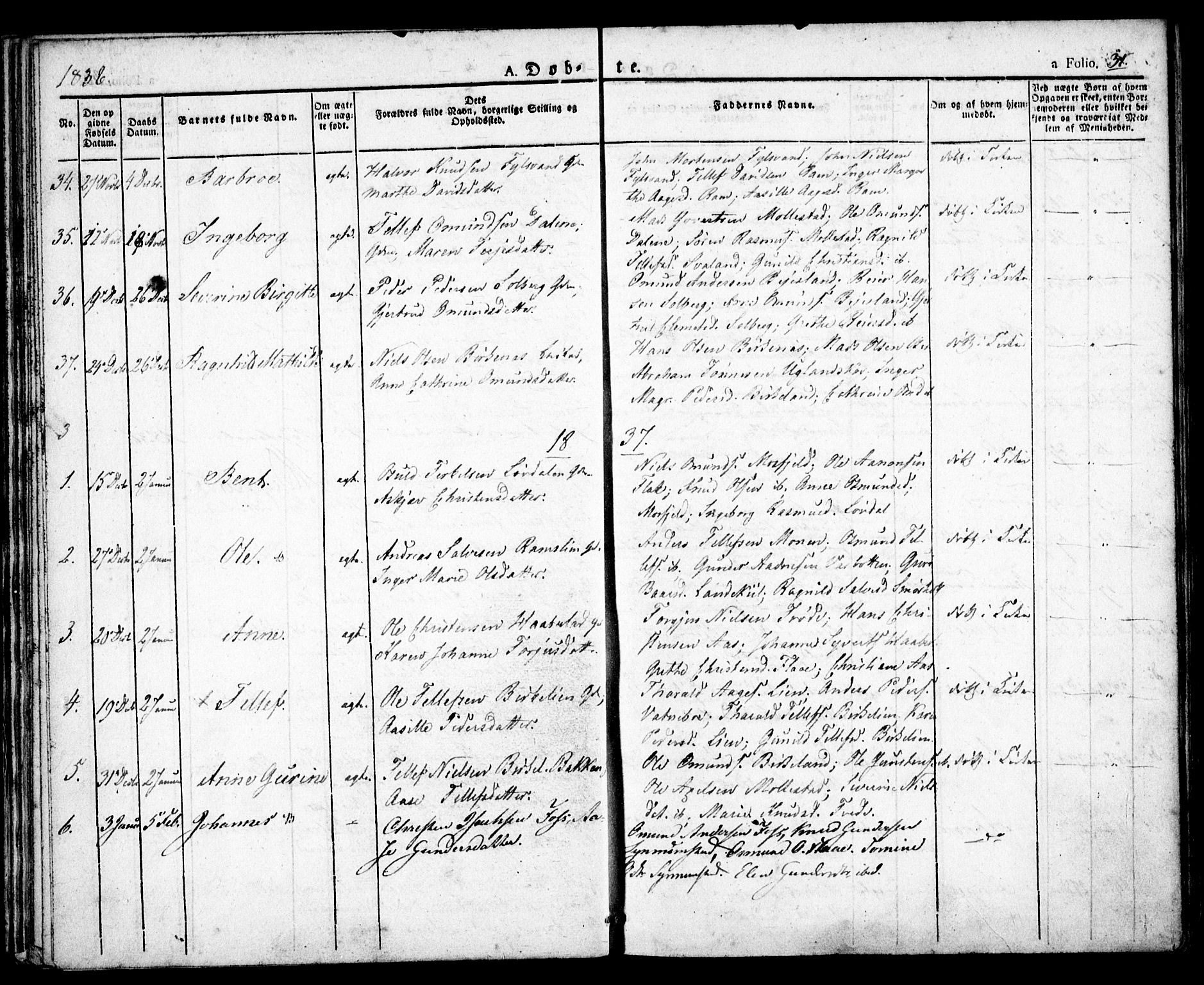 Birkenes sokneprestkontor, SAK/1111-0004/F/Fa/L0001: Parish register (official) no. A 1, 1829-1849, p. 31