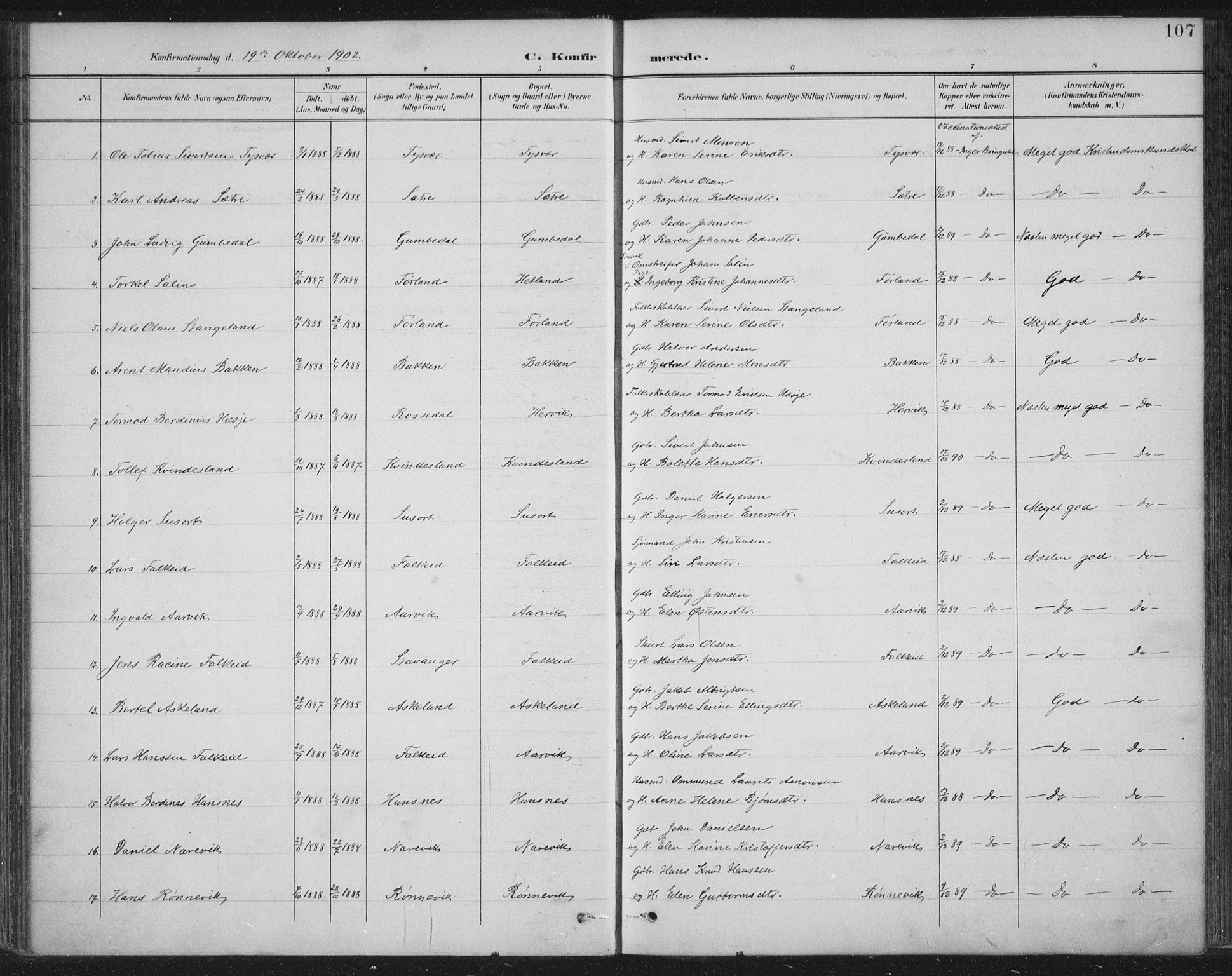 Tysvær sokneprestkontor, SAST/A -101864/H/Ha/Haa/L0008: Parish register (official) no. A 8, 1897-1918, p. 107