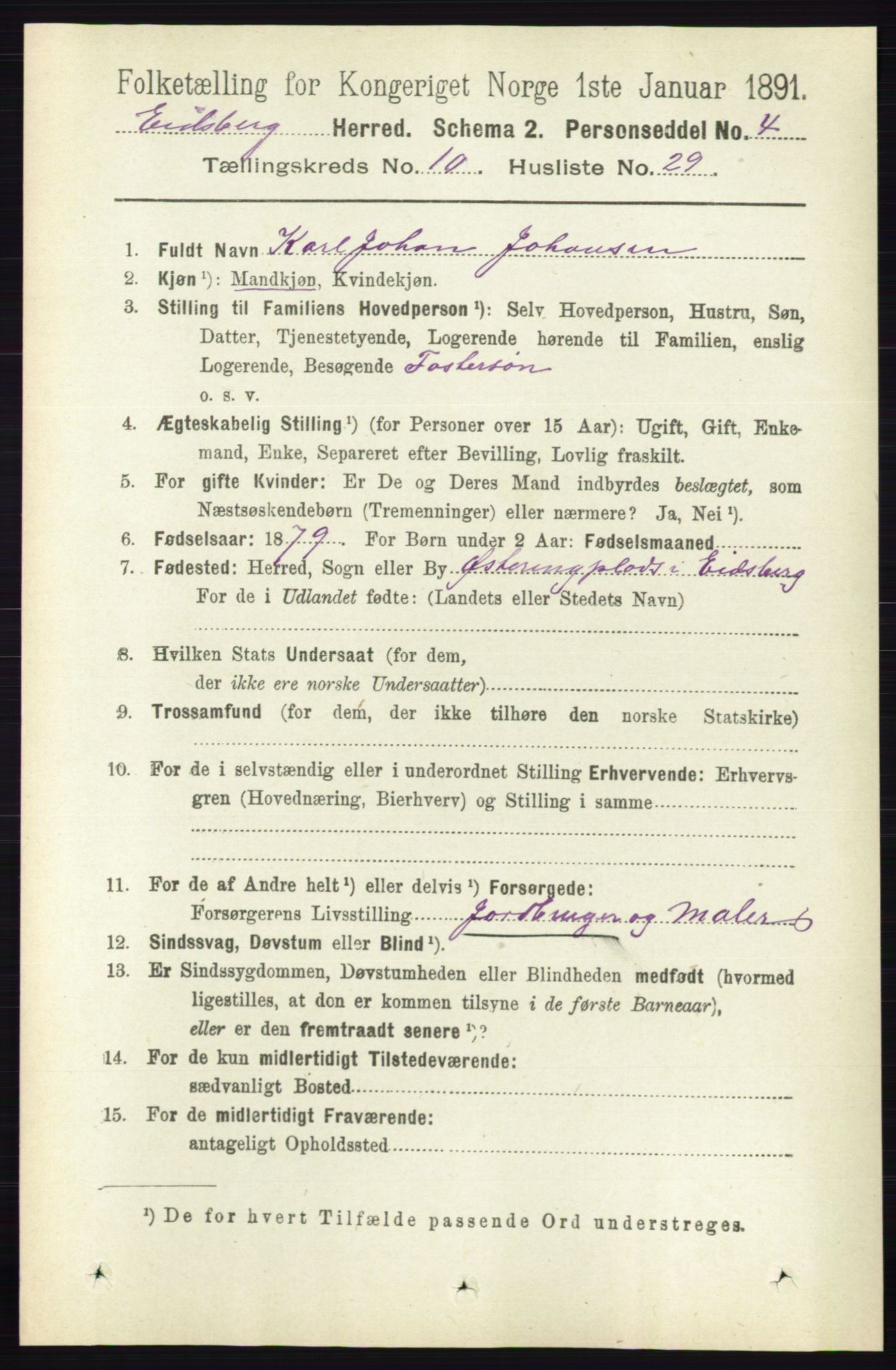 RA, 1891 census for 0125 Eidsberg, 1891, p. 5841